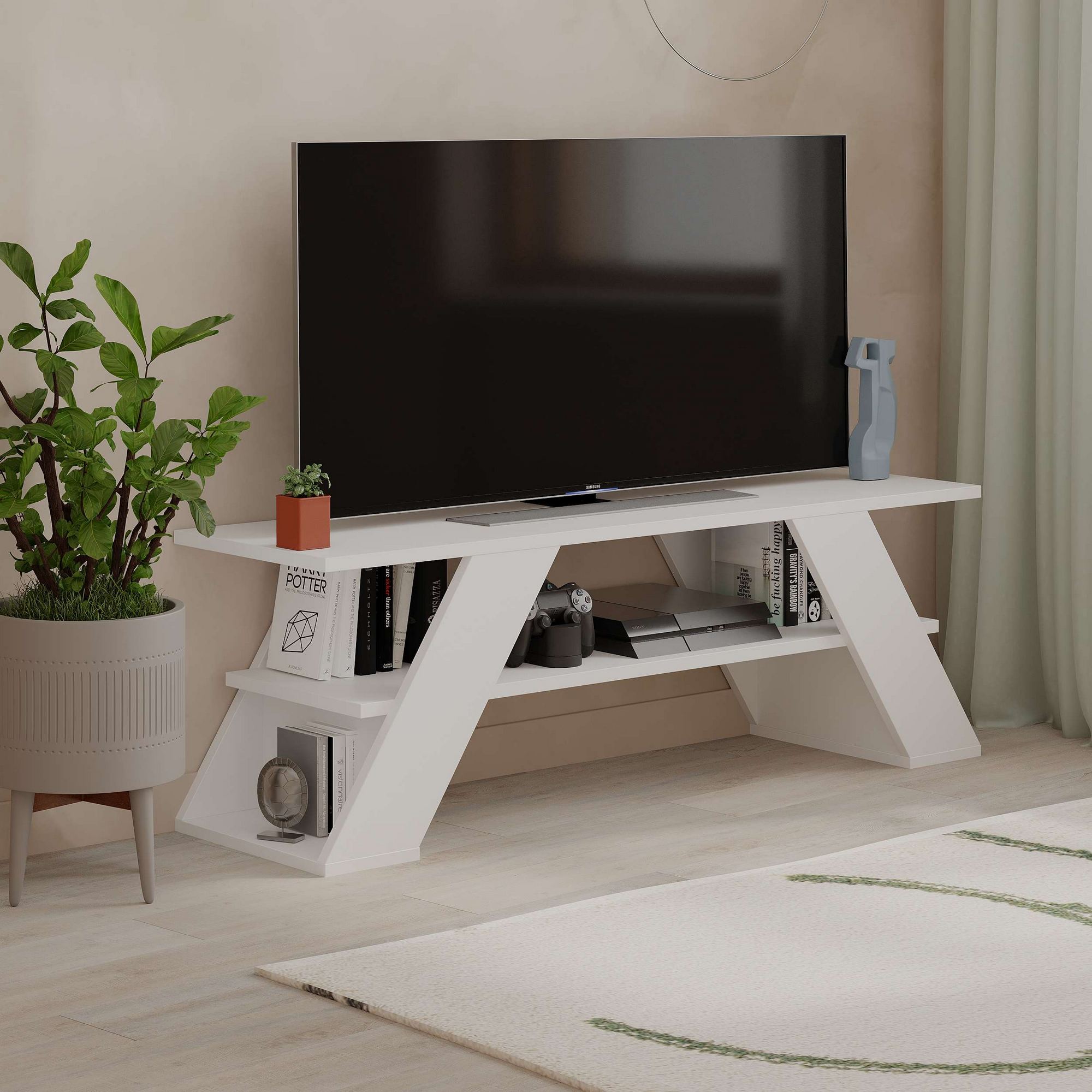 Mesa TV Branca 120cm - Suporte Robusto Melamina 15kg Capacidade