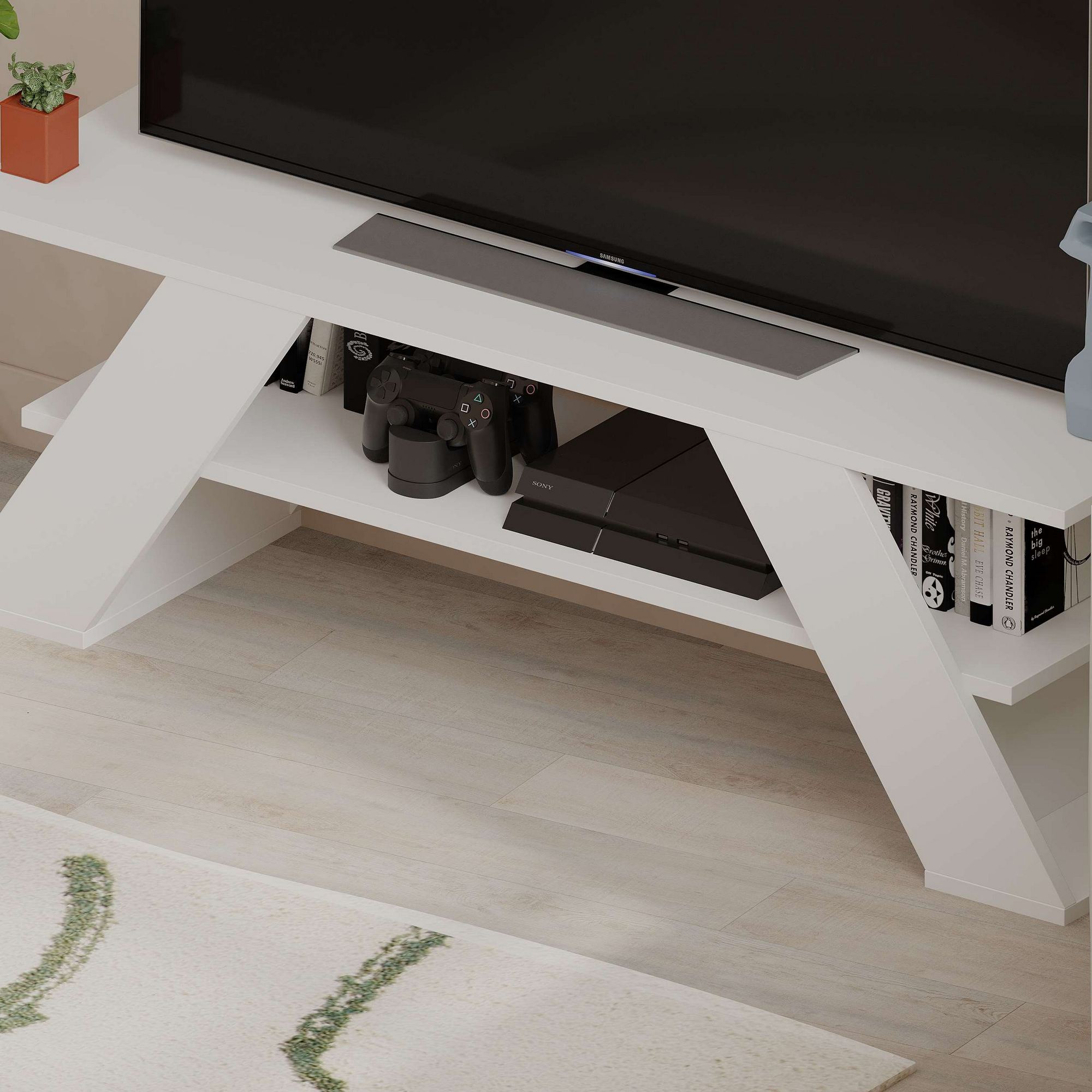 Mesa TV Branca 120cm - Suporte Robusto Melamina 15kg Capacidade