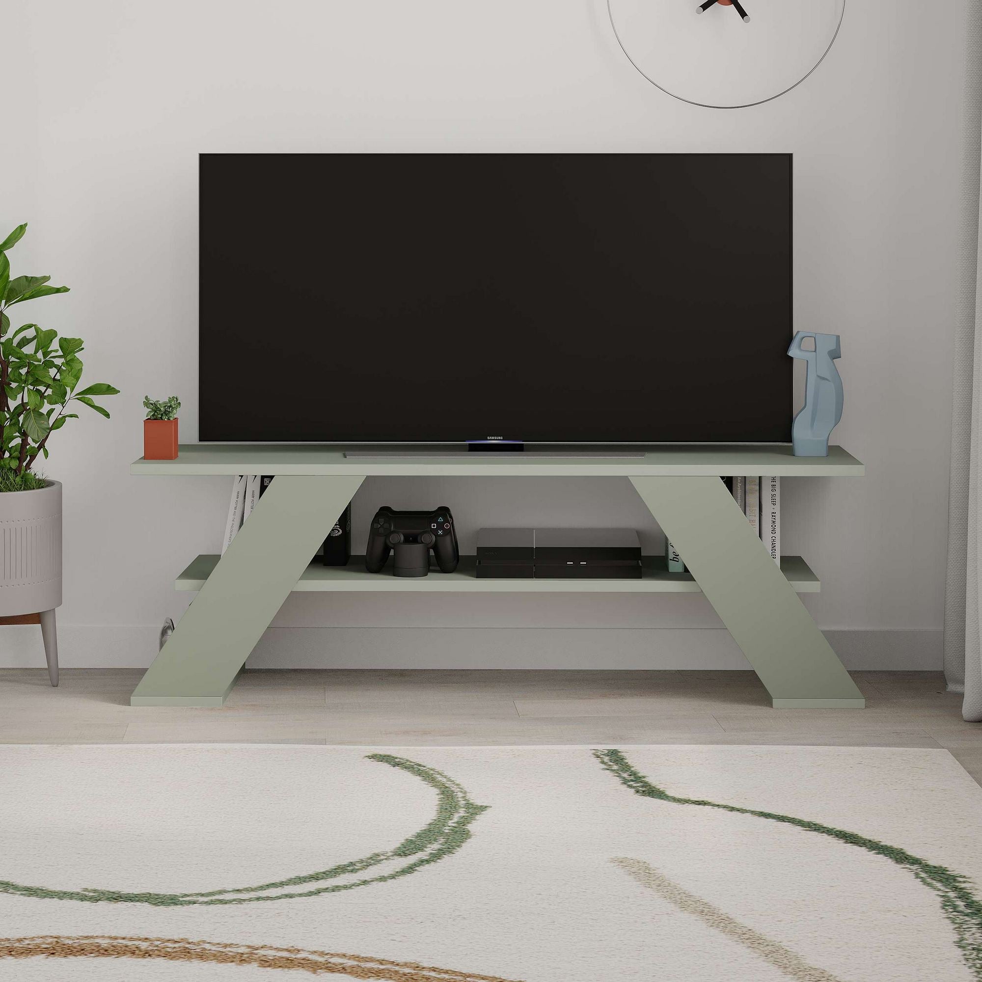 Móvel de TV – 120 cm x 40 cm x 33,5 cm – Verde Cinza – Painel de Partículas