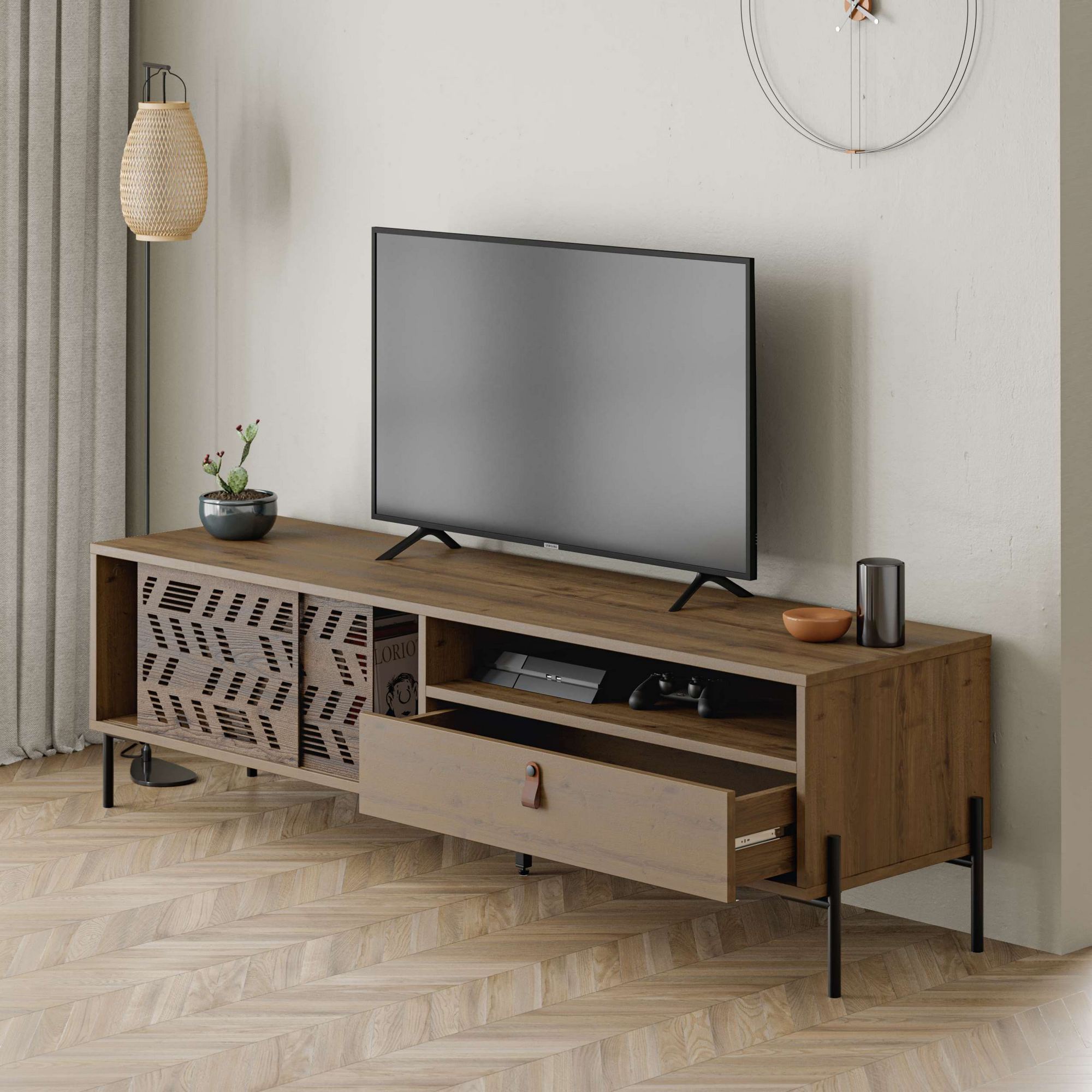 Mesa de TV Hitit 170cm - Suporte Robusto em Melamina com Capacidade 25kg
