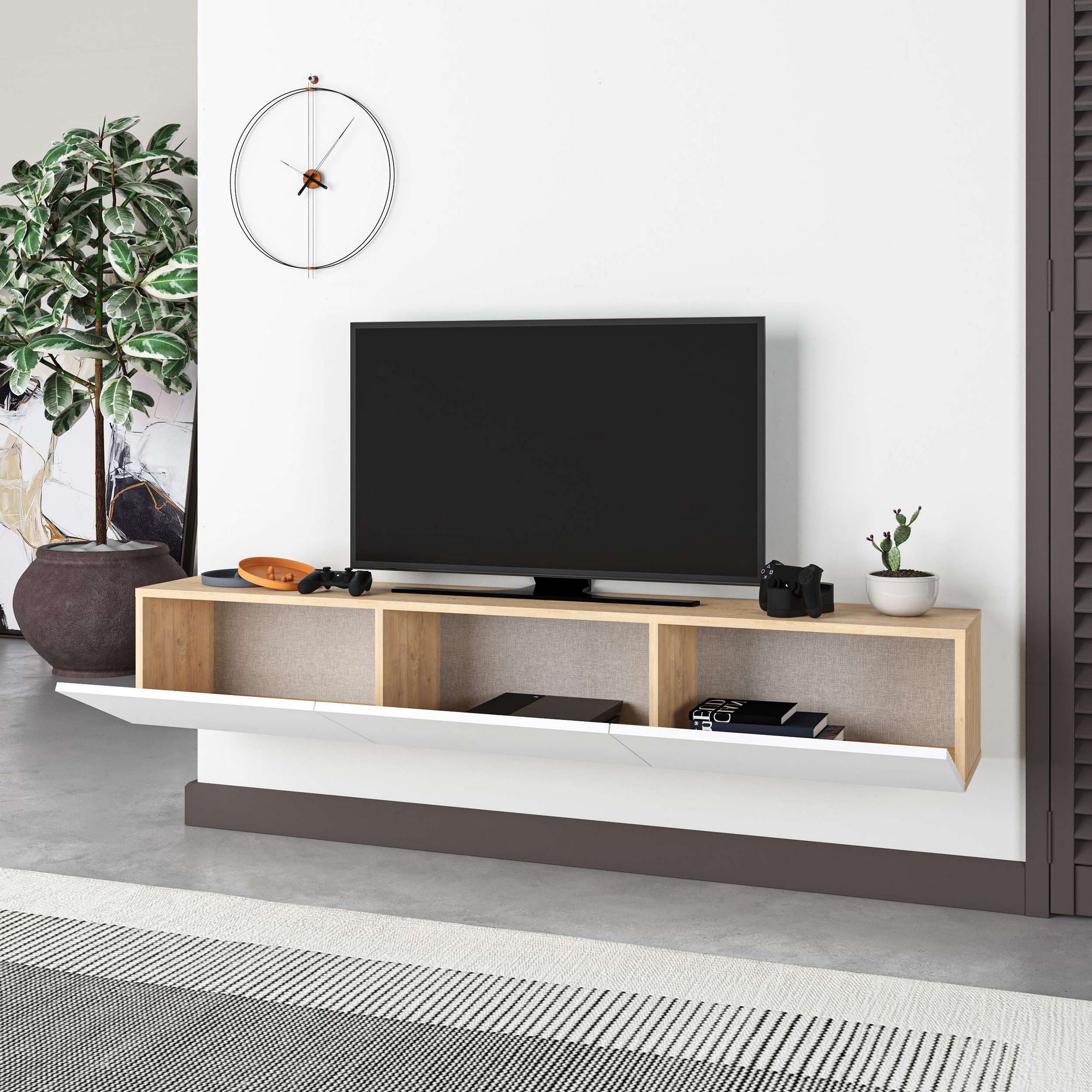 Mesa TV Sapphire Oak 180cm - Suporte Robusto 20kg com Revestimento Melamina Premium
