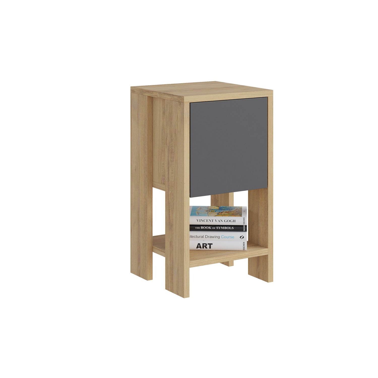 Mesa de Cabeceira Moderna, Carvalho e Antracite, 30 x 55 x 30 cm | Painel de Partículas 100% Revestido em Melamina, 18 mm de Espessura | Elegante e Funcional para Armazenamento no Quarto