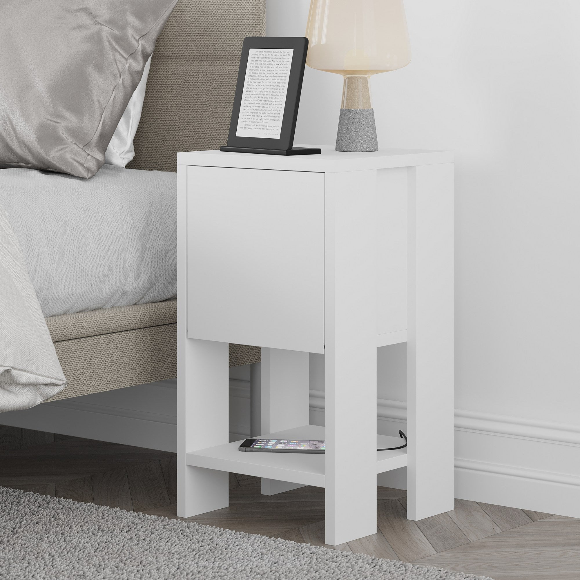 Mesa de Cabeceira Branca Moderna, 30 x 55 x 30 cm | Painel de Partículas 100% Revestido em Melamina, 18 mm de Espessura | Armazenamento Elegante e Funcional para Quarto