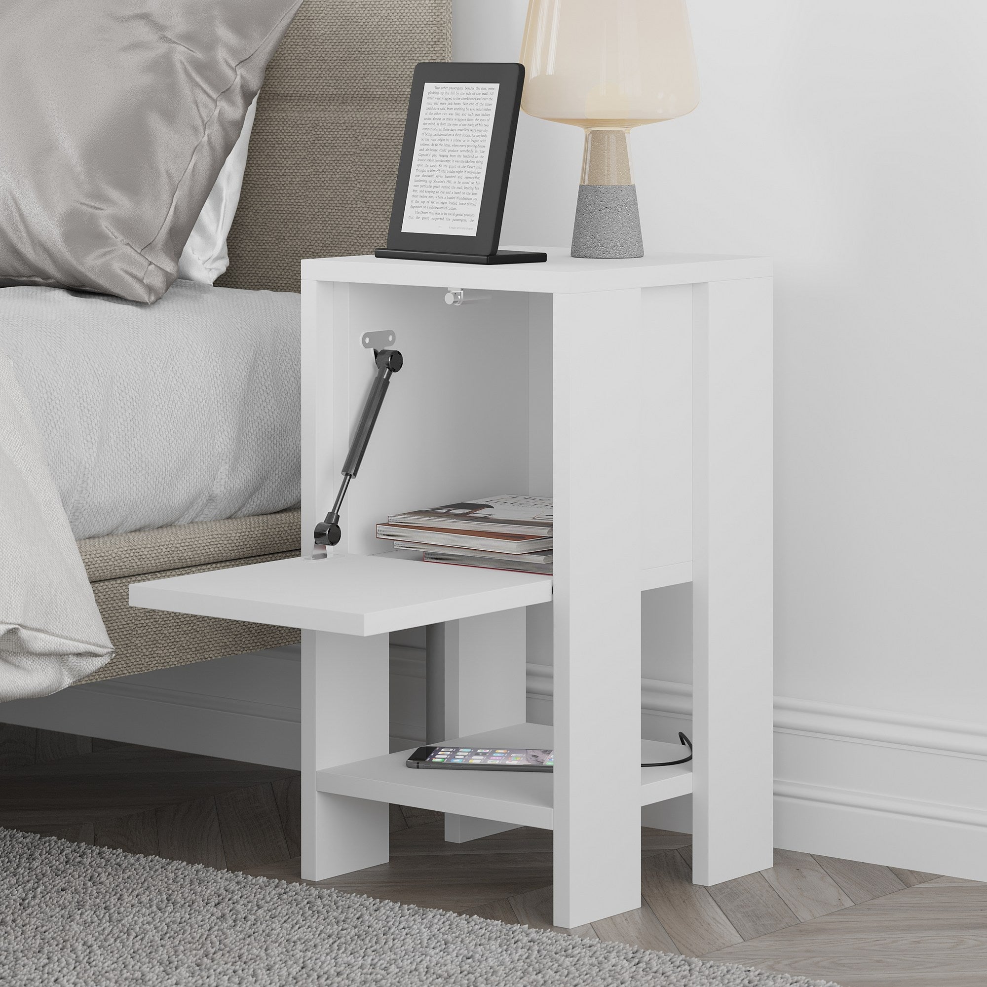 Mesa de Cabeceira Branca Moderna, 30 x 55 x 30 cm | Painel de Partículas 100% Revestido em Melamina, 18 mm de Espessura | Armazenamento Elegante e Funcional para Quarto