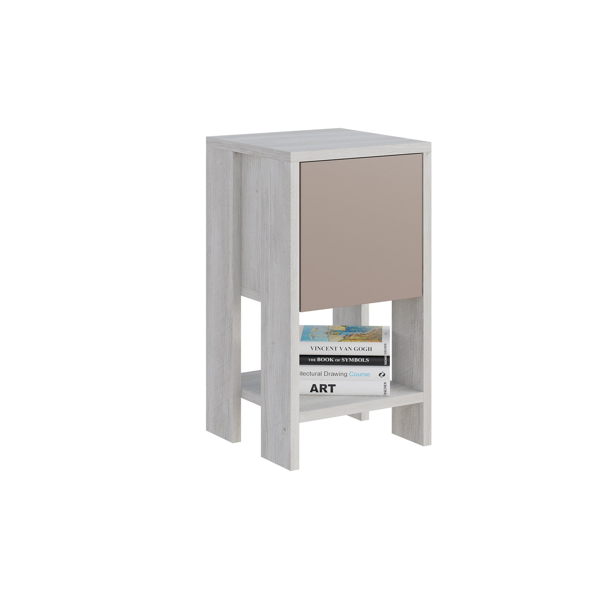 Mesa de Cabeceira Moderna, Branco e Mocha Claro, 30 x 55 x 30 cm | Painel de Partículas 100% Revestido com Melamina, 18 mm de Espessura | Solução de Armazenamento Elegante e Funcional