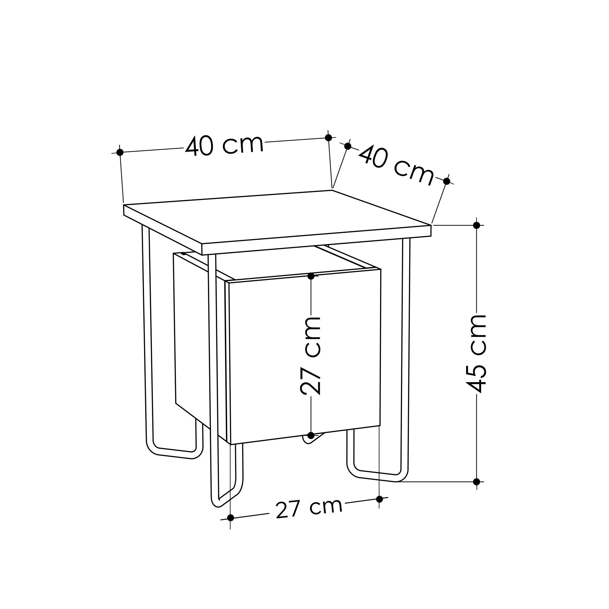 Mesa de cabeceira moderna com dobradiças de fechamento suave, marrom escuro, 40 x 45 x 40 cm | Painel de partículas 100% revestido em melamina, pernas de metal | Elegante e funcional para qualquer quarto