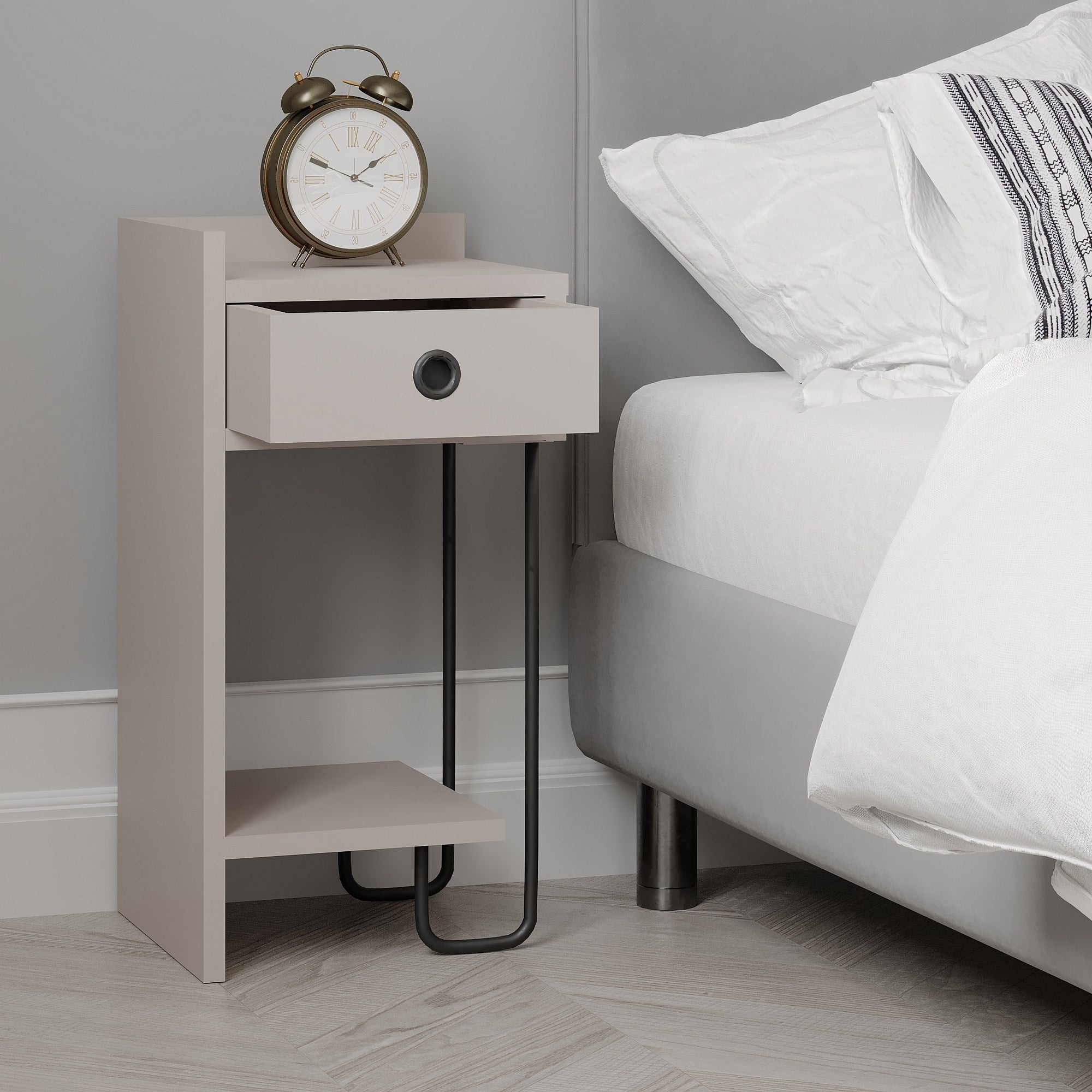 Mesa de Cabeceira Elegante em Cor Mocha Claro, 32 x 61 x 30 cm | Painel de Partículas 100% Revestido em Melamina, 18 mm de Espessura | Solução de Armazenamento Elegante para Quartos Modernos