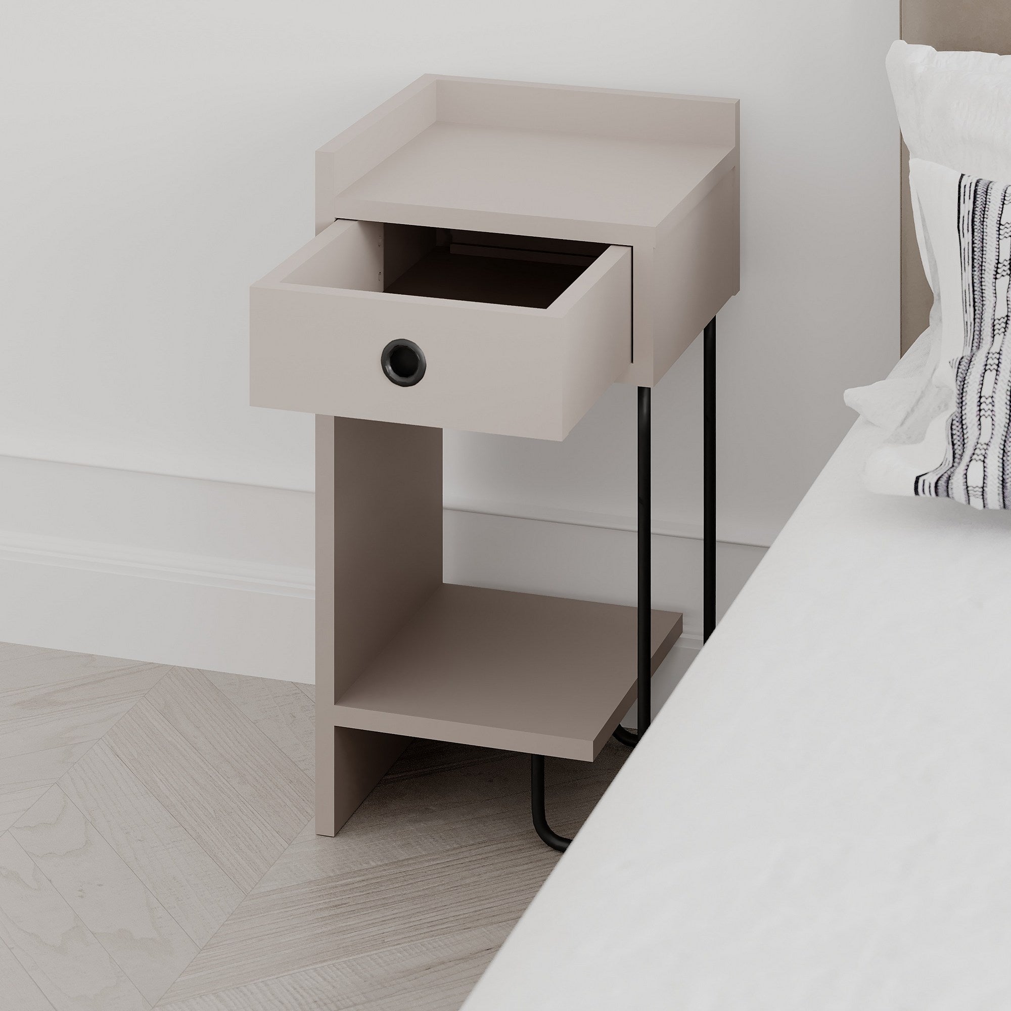 Mesa de Cabeceira Elegante em Cor Mocha Claro, 32 x 61 x 30 cm | Painel de Partículas 100% Revestido em Melamina, 18 mm de Espessura | Solução de Armazenamento Elegante para Quartos Modernos