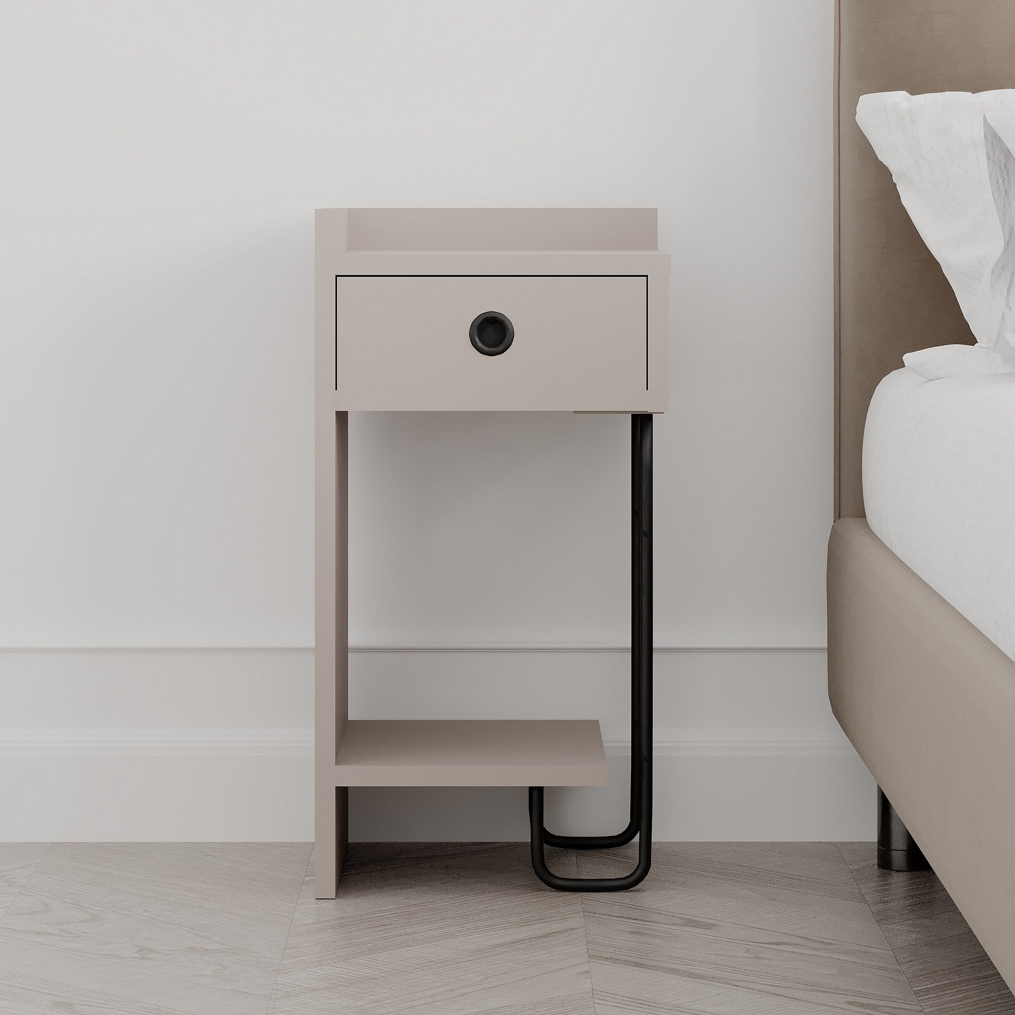 Mesa de Cabeceira Elegante em Cor Mocha Claro, 32 x 61 x 30 cm | Painel de Partículas 100% Revestido em Melamina, 18 mm de Espessura | Solução de Armazenamento Elegante para Quartos Modernos