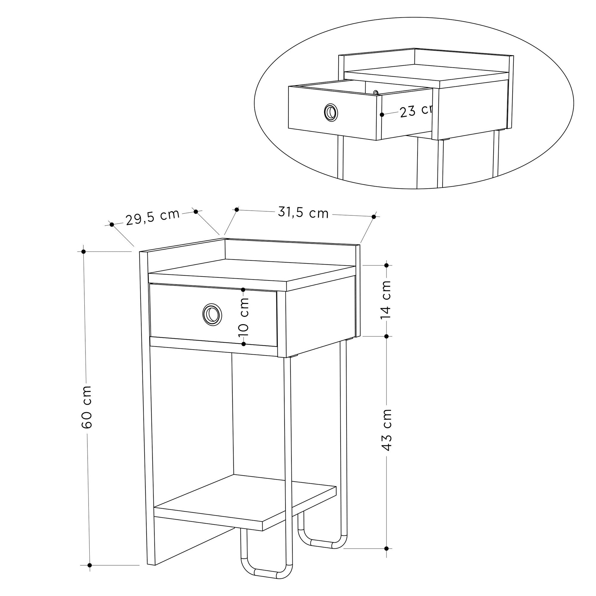 Mesa de Cabeceira Elegante em Cor Mocha Claro, 32 x 61 x 30 cm | Painel de Partículas 100% Revestido em Melamina, 18 mm de Espessura | Solução de Armazenamento Elegante para Quartos Modernos