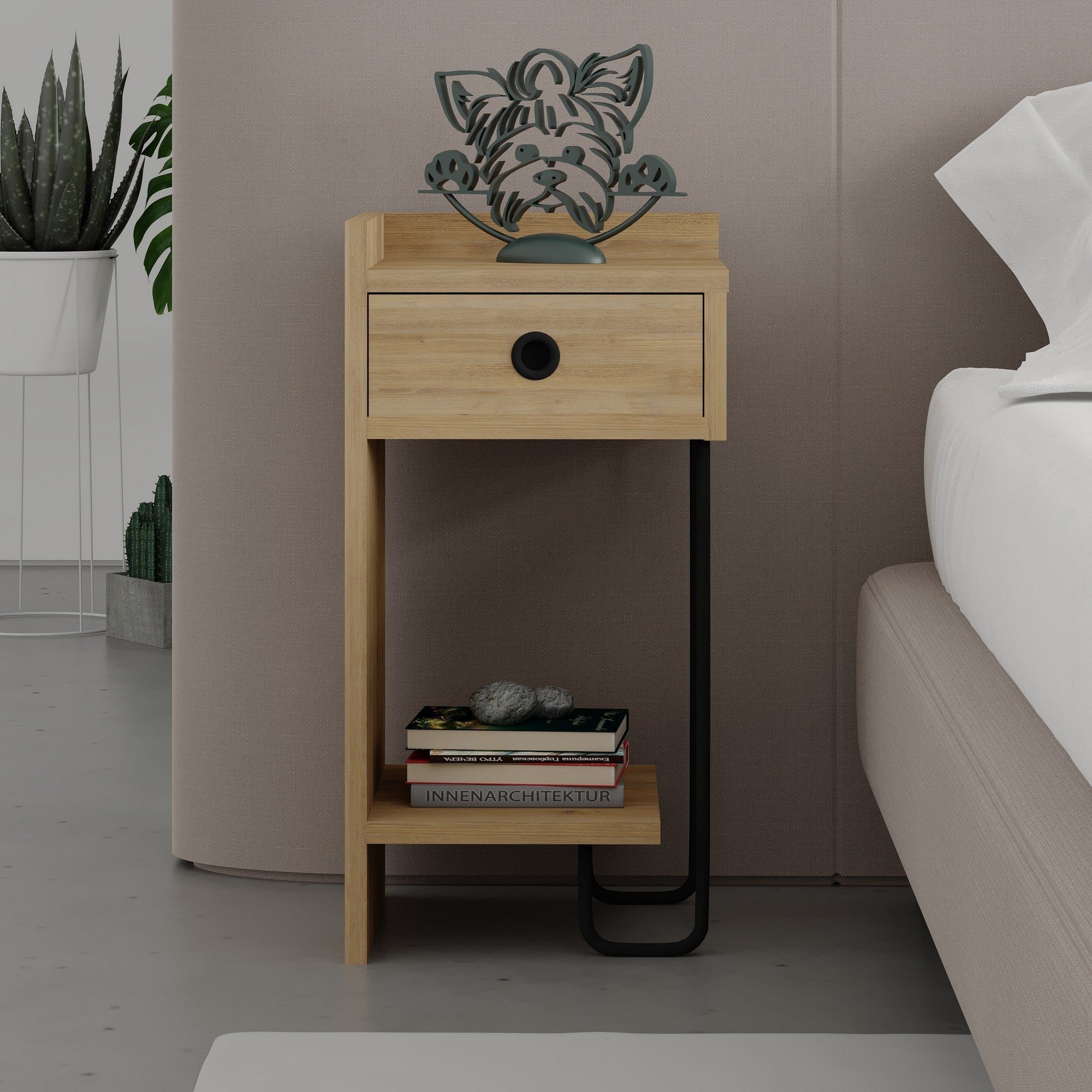 Mesa de Cabeceira Elegante em Carvalho, 32 x 61 x 30 cm | Painel de Partículas 100% Revestido em Melamina, 18 mm de Espessura | Solução de Armazenamento Elegante para Quartos Modernos