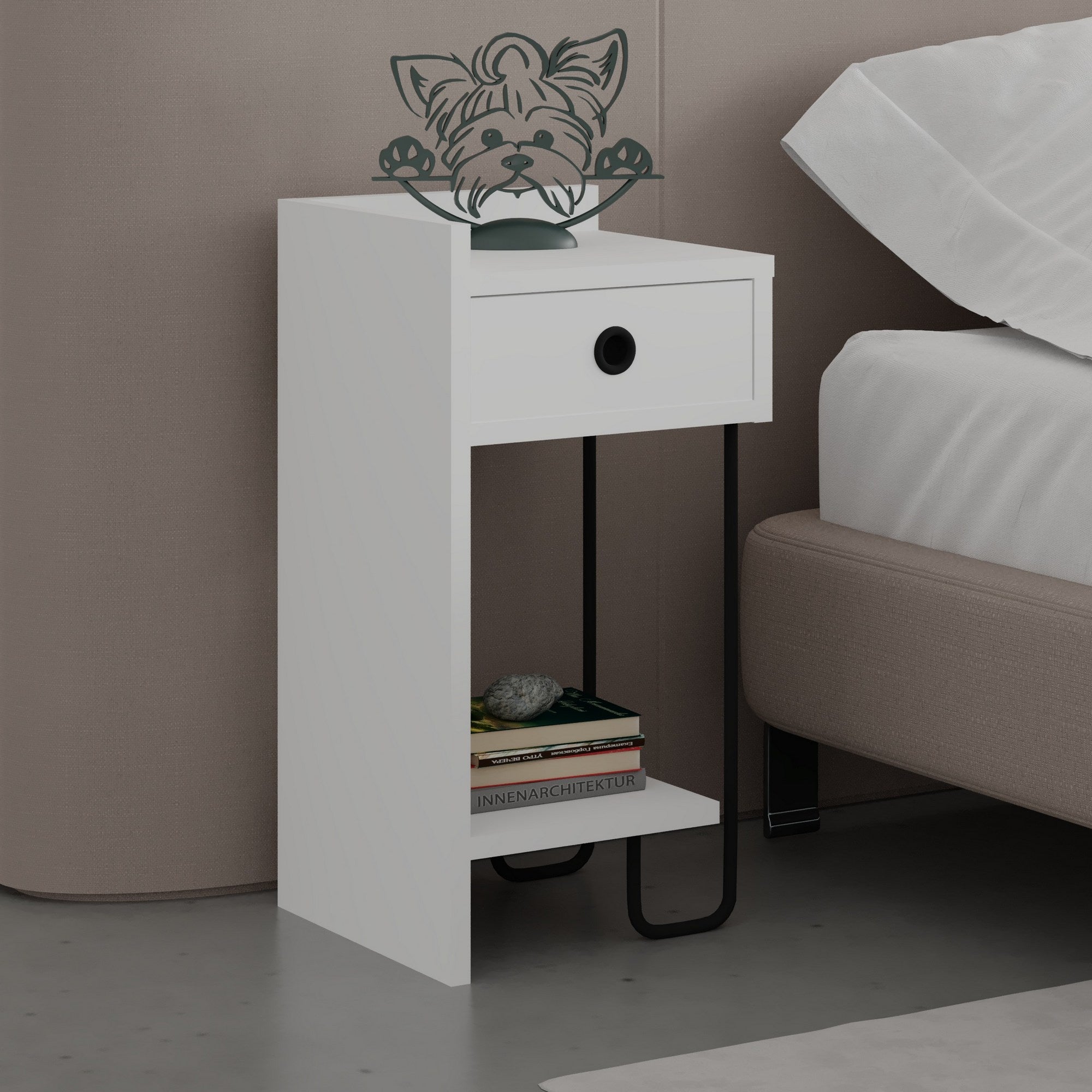 Mesa de cabeceira branca elegante, 32 x 61 x 30 cm | Painel de partículas 100% revestido em melamina, 18 mm de espessura | Perfeito para quartos e salas de estar modernos
