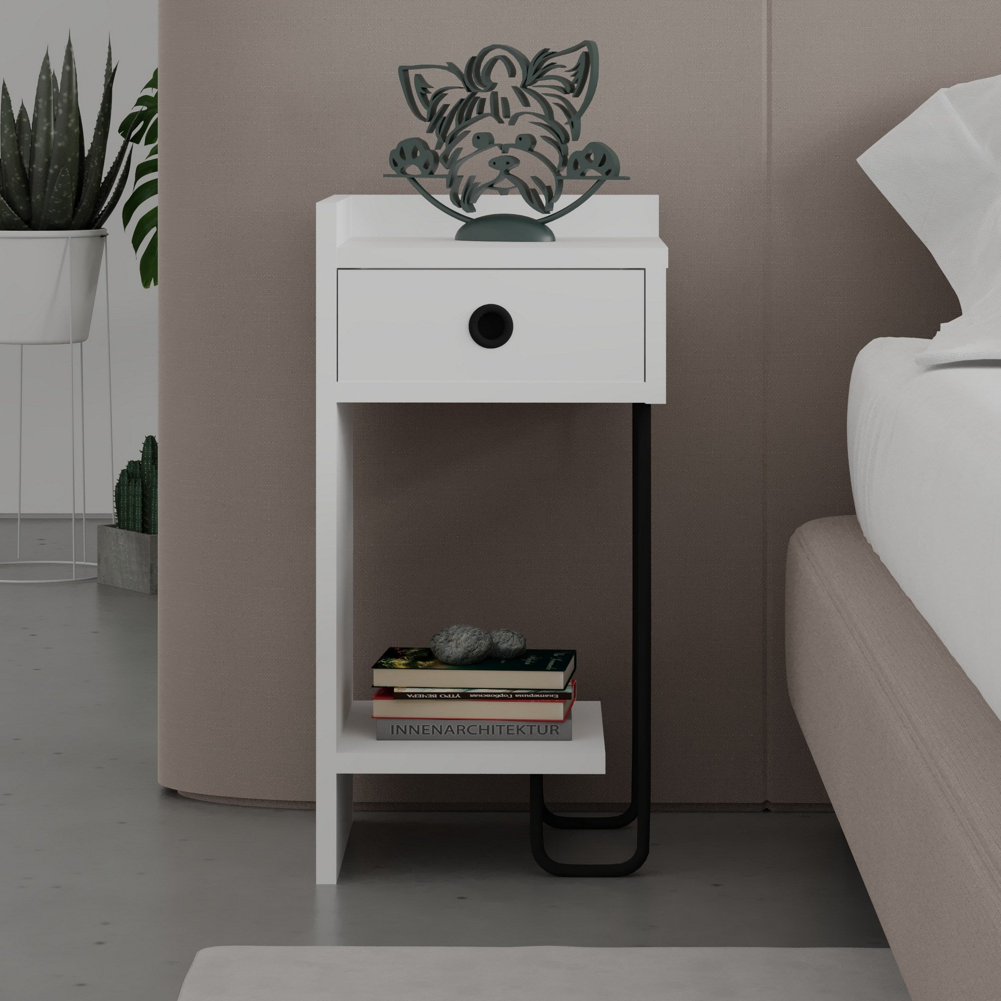 Mesa de cabeceira branca elegante, 32 x 61 x 30 cm | Painel de partículas 100% revestido em melamina, 18 mm de espessura | Perfeito para quartos e salas de estar modernos