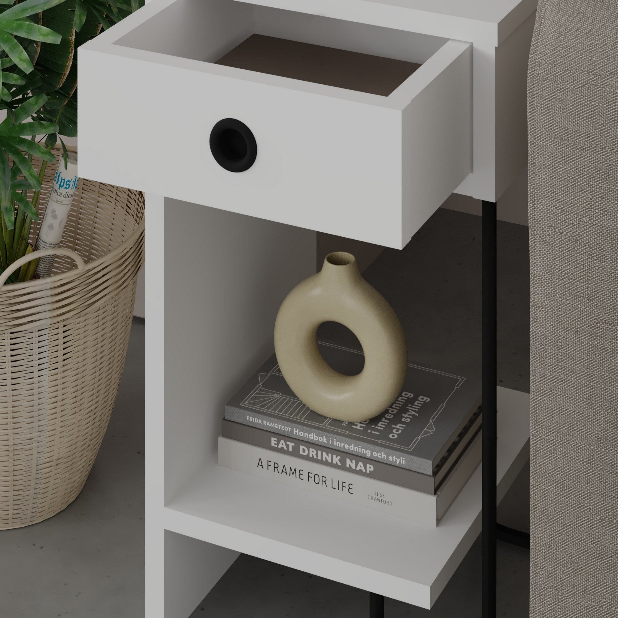 Mesa de cabeceira branca elegante, 32 x 61 x 30 cm | Painel de partículas 100% revestido em melamina, 18 mm de espessura | Perfeito para quartos e salas de estar modernos
