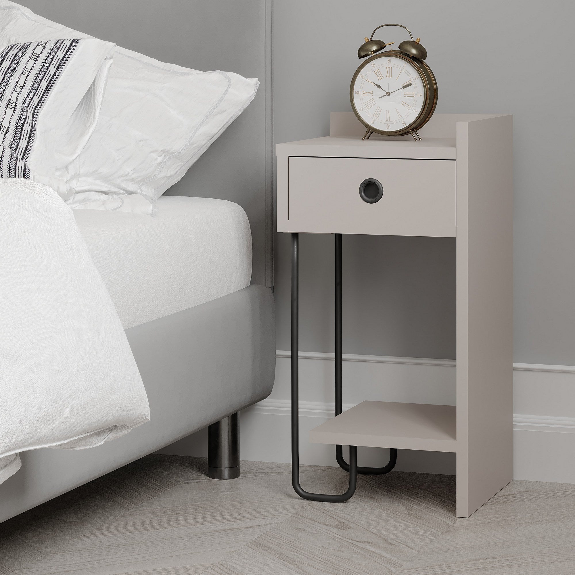 Mesa de Cabeceira Elegante em Cor Mocha Claro, 32 x 61 x 30 cm | Painel de Partículas 100% Revestido em Melamina, 18 mm de Espessura | Solução de Armazenamento Elegante para Quartos Modernos