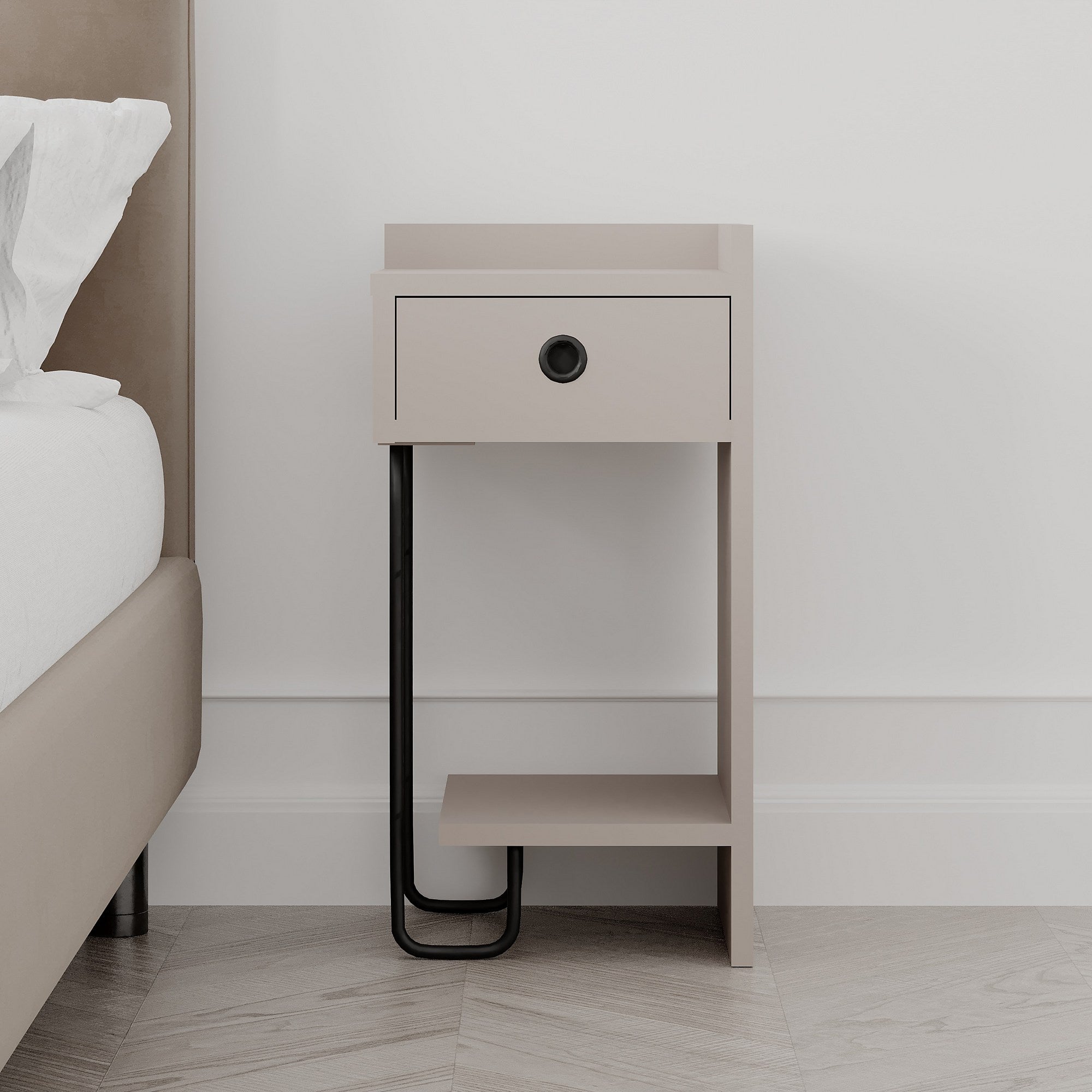 Mesa de Cabeceira Elegante em Cor Mocha Claro, 32 x 61 x 30 cm | Painel de Partículas 100% Revestido em Melamina, 18 mm de Espessura | Solução de Armazenamento Elegante para Quartos Modernos