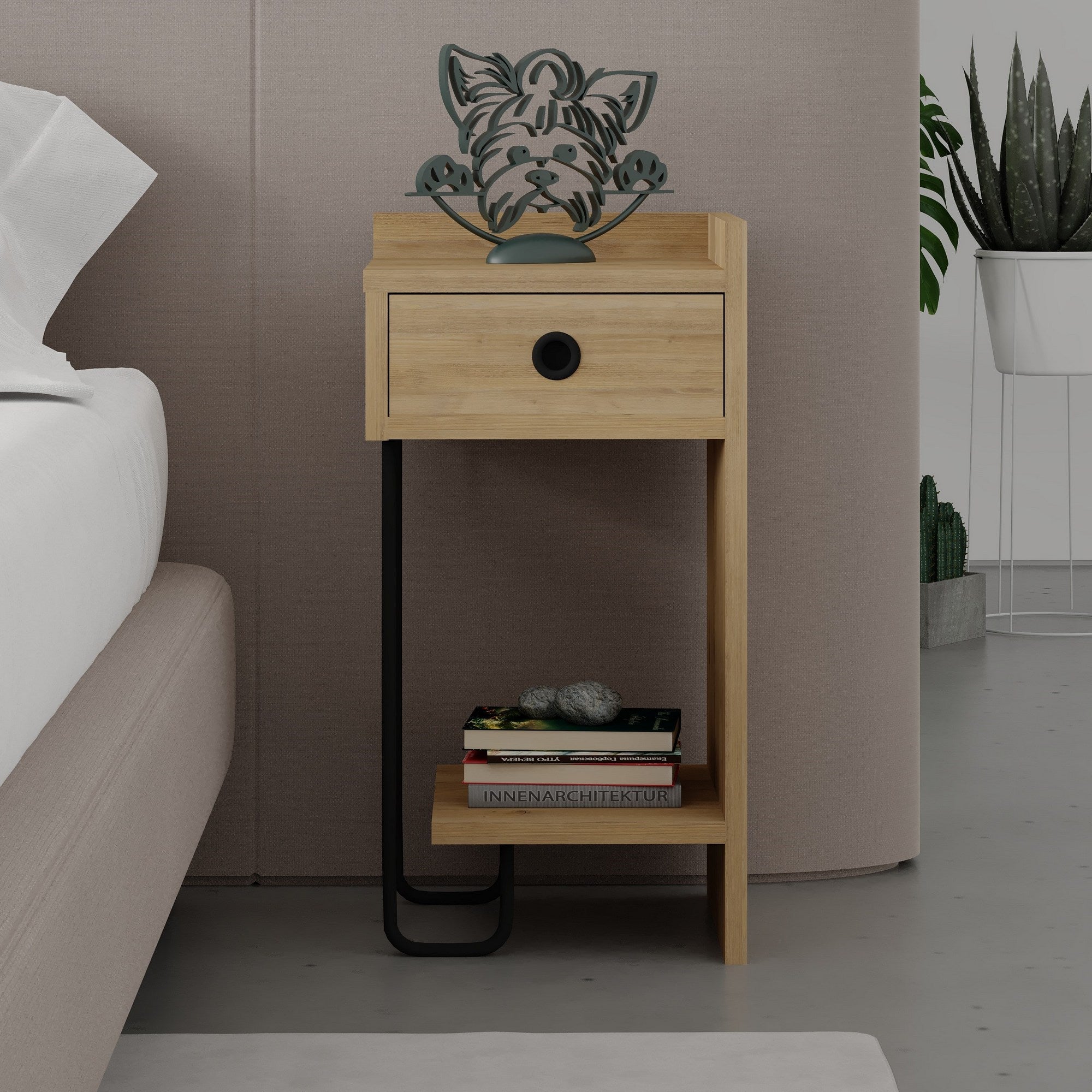 Mesa de Cabeceira Elegante em Carvalho, 32 x 61 x 30 cm | Painel de Partículas 100% Revestido em Melamina, 18 mm de Espessura | Solução de Armazenamento Elegante para Quartos Modernos