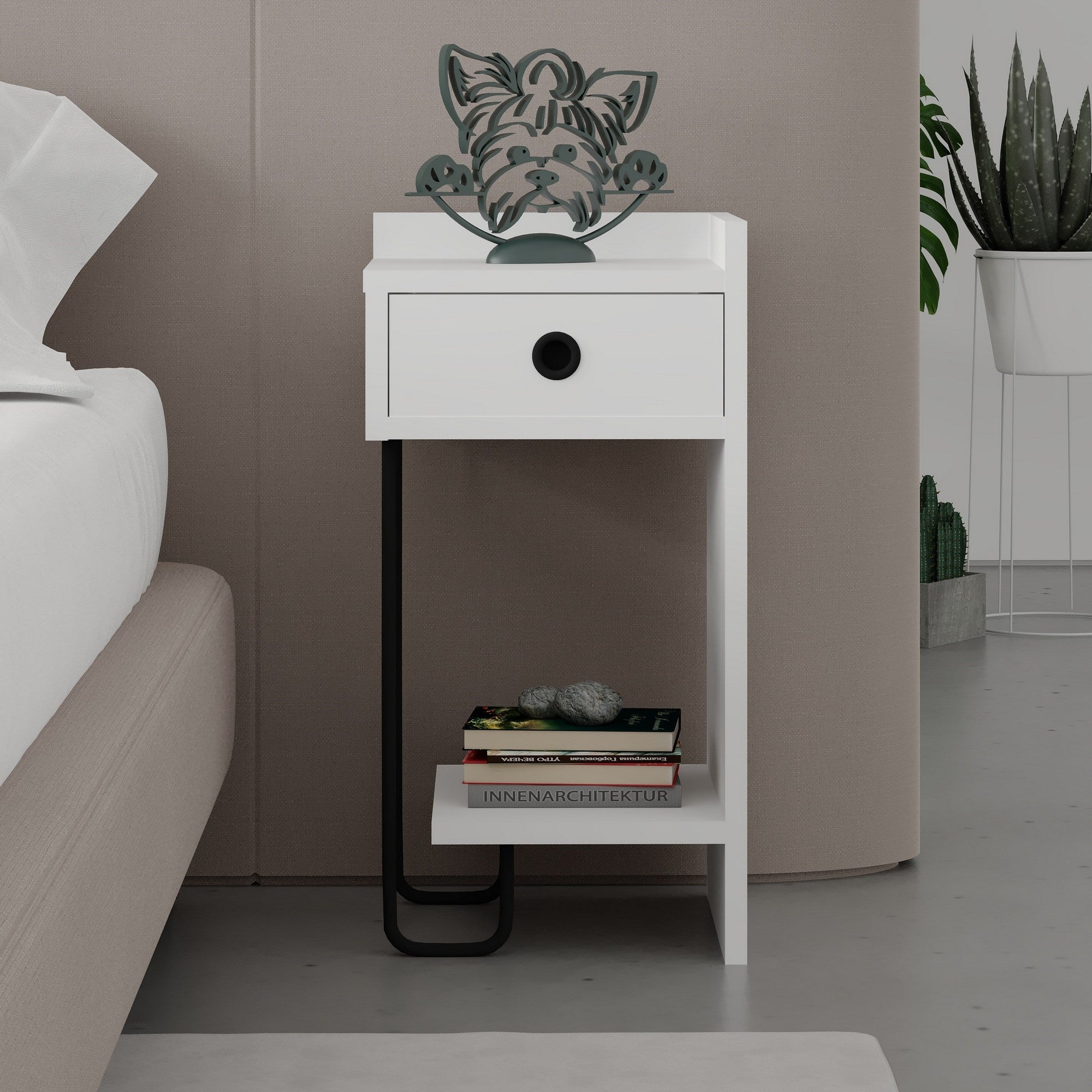 Mesa de cabeceira branca elegante, 32 x 61 x 30 cm | Painel de partículas 100% revestido em melamina, 18 mm de espessura | Perfeito para quartos e salas de estar modernos