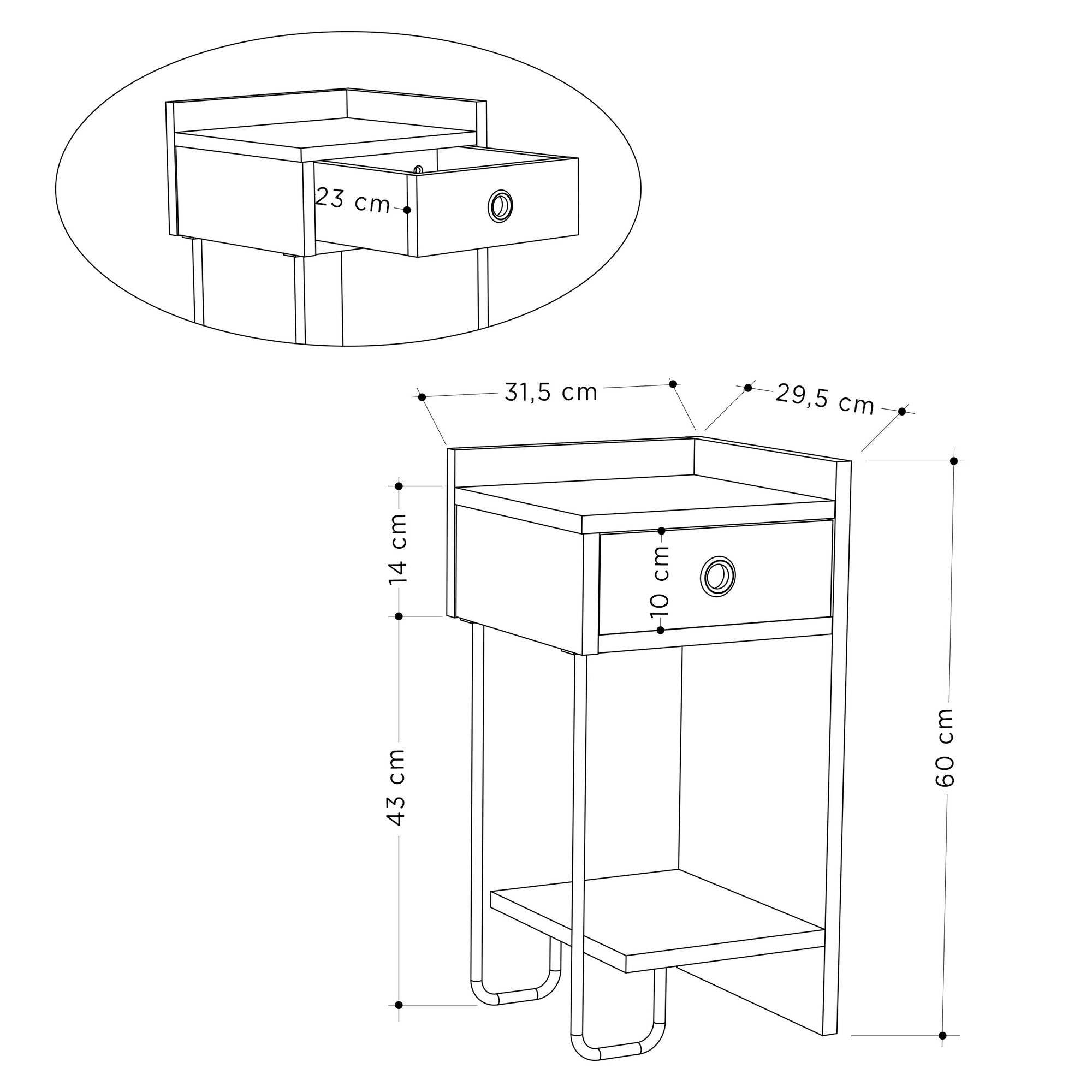 Mesa de cabeceira branca elegante, 32 x 61 x 30 cm | Painel de partículas 100% revestido em melamina, 18 mm de espessura | Perfeito para quartos e salas de estar modernos