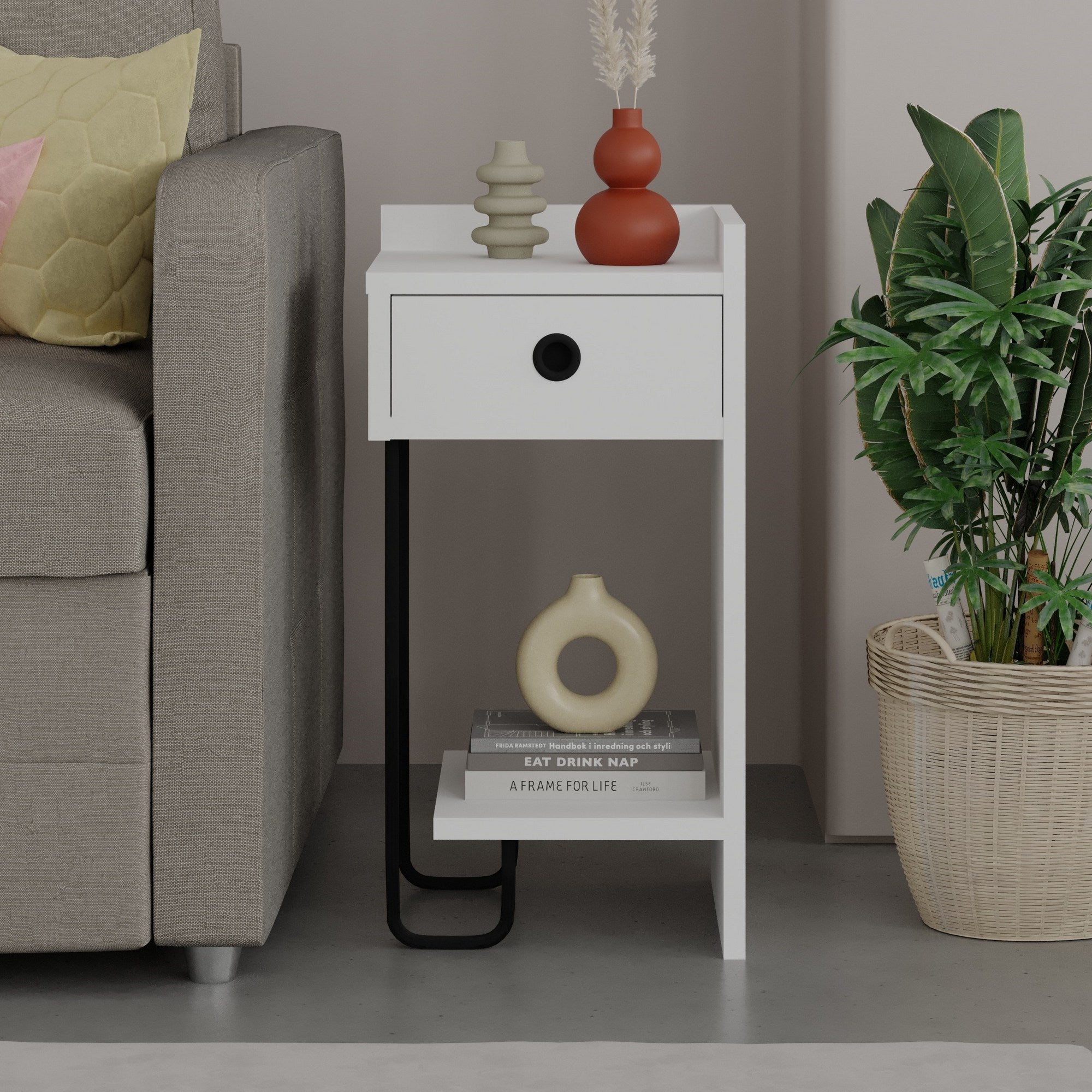 Mesa de cabeceira branca elegante, 32 x 61 x 30 cm | Painel de partículas 100% revestido em melamina, 18 mm de espessura | Perfeito para quartos e salas de estar modernos