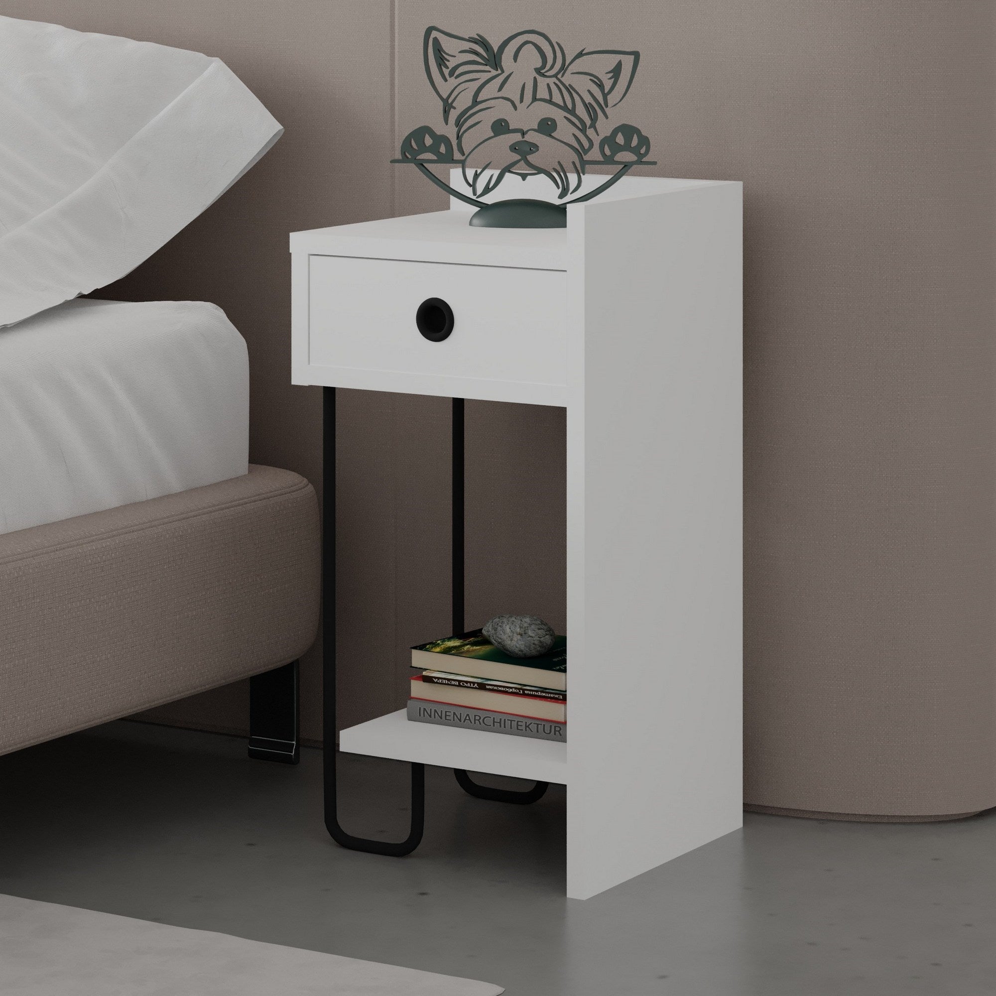 Mesa de cabeceira branca elegante, 32 x 61 x 30 cm | Painel de partículas 100% revestido em melamina, 18 mm de espessura | Perfeito para quartos e salas de estar modernos