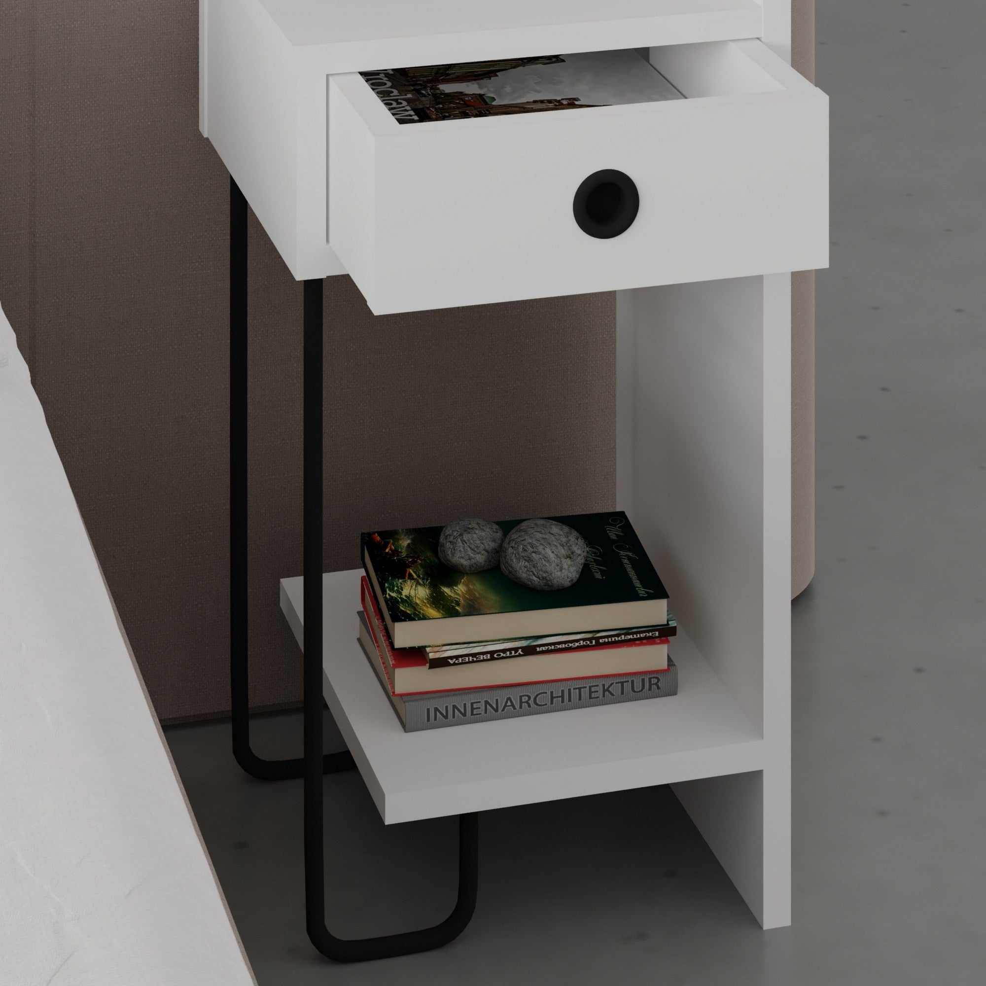 Mesa de cabeceira branca elegante, 32 x 61 x 30 cm | Painel de partículas 100% revestido em melamina, 18 mm de espessura | Perfeito para quartos e salas de estar modernos
