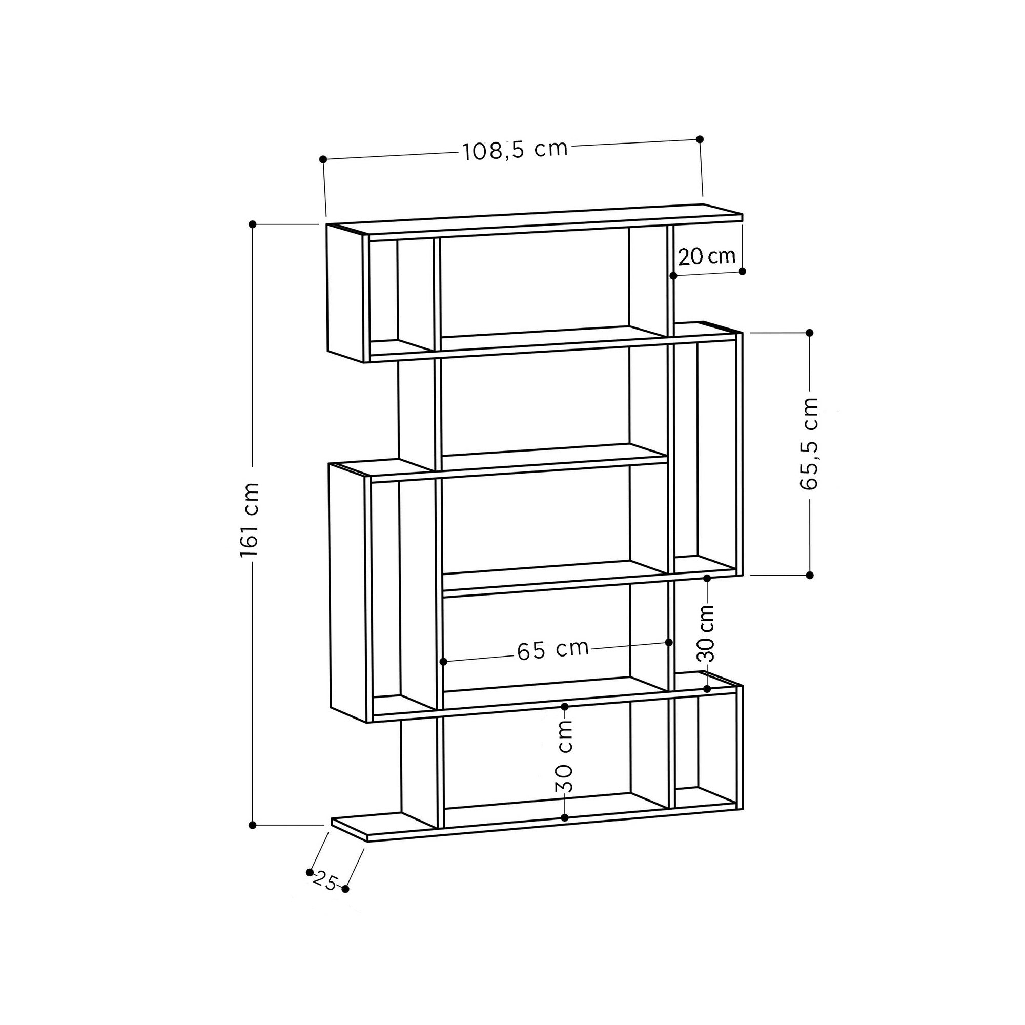 Estante moderna – 110 cm x 161 cm x 25,5 cm – branca – MDF