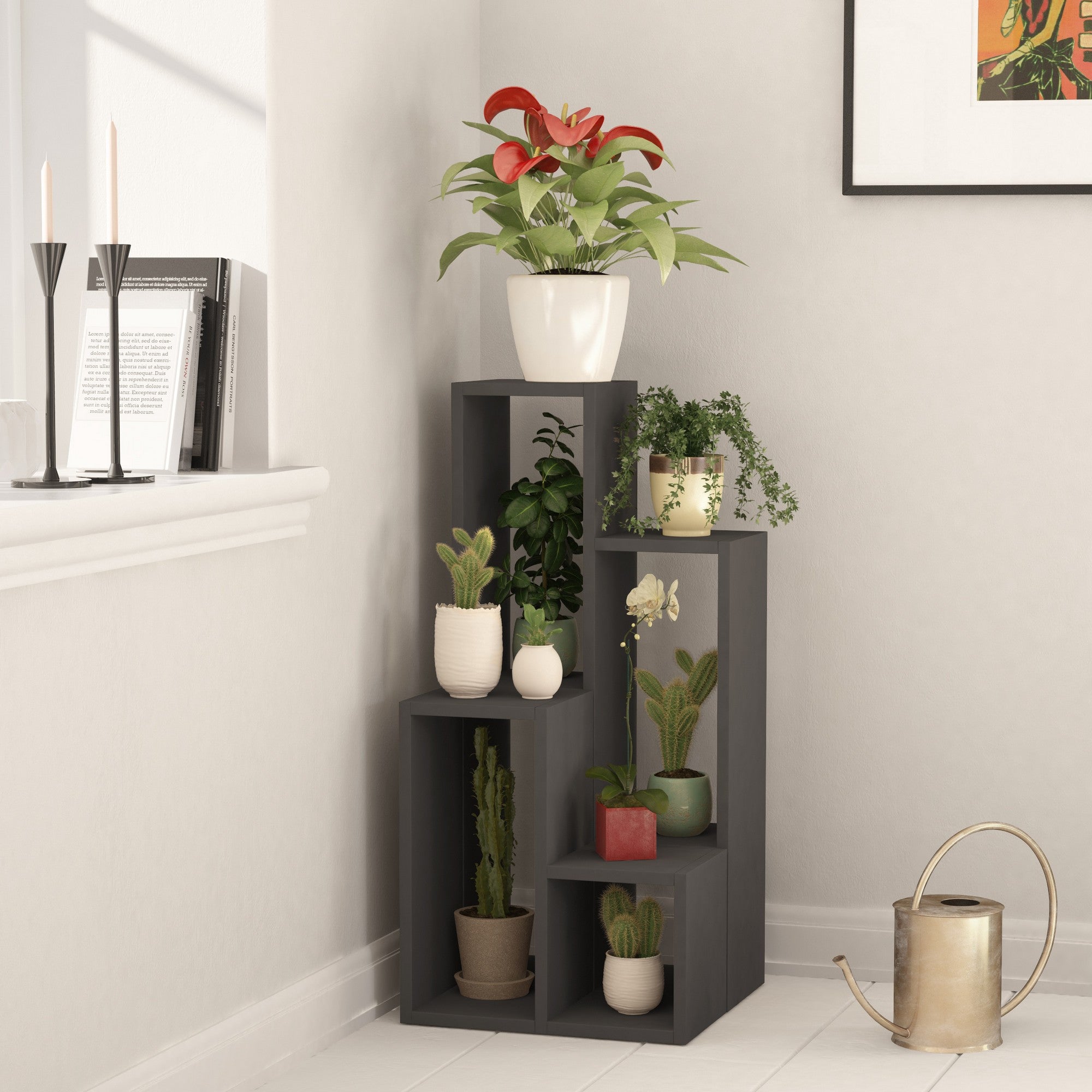 Estante moderna – 89 x 42 x 20 cm e 45 x 42 x 20 cm – Antracite – Aglomerado revestido em melamina