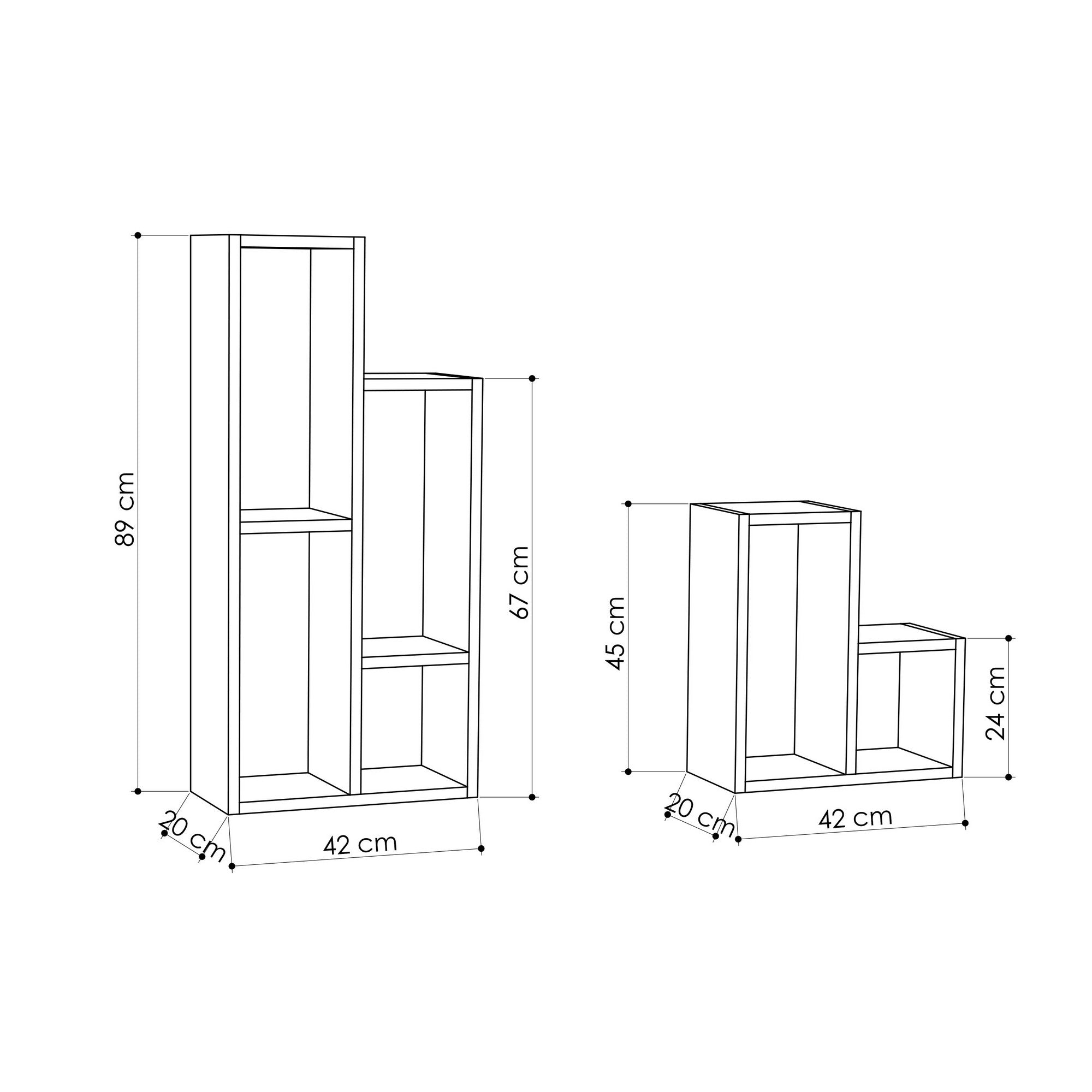 Estante moderna – 42x89x20 cm e 42x45x20 cm – Branca – Aglomerado revestido com melamina