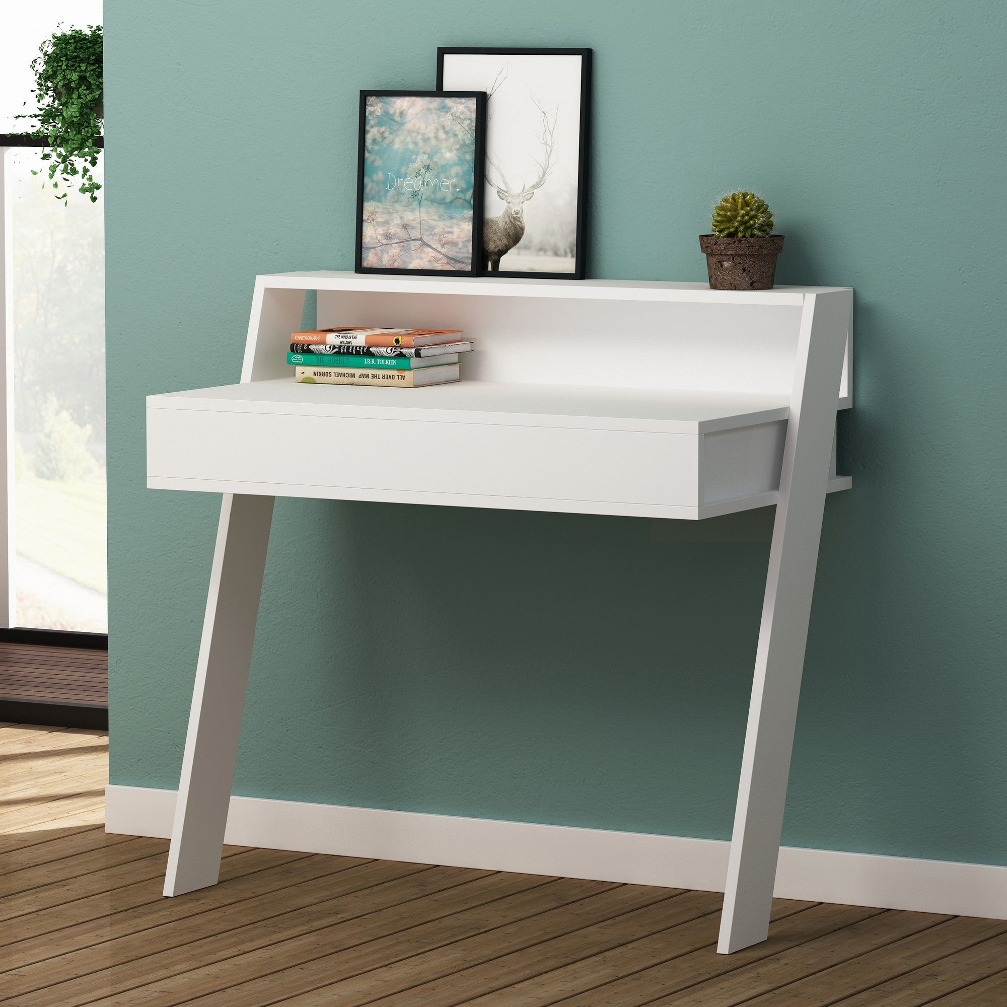 Secretária de Estudo com 1 Gaveta – 94 x 91 x 50 cm – Branca – Painel de Partículas Revestido em Melamina