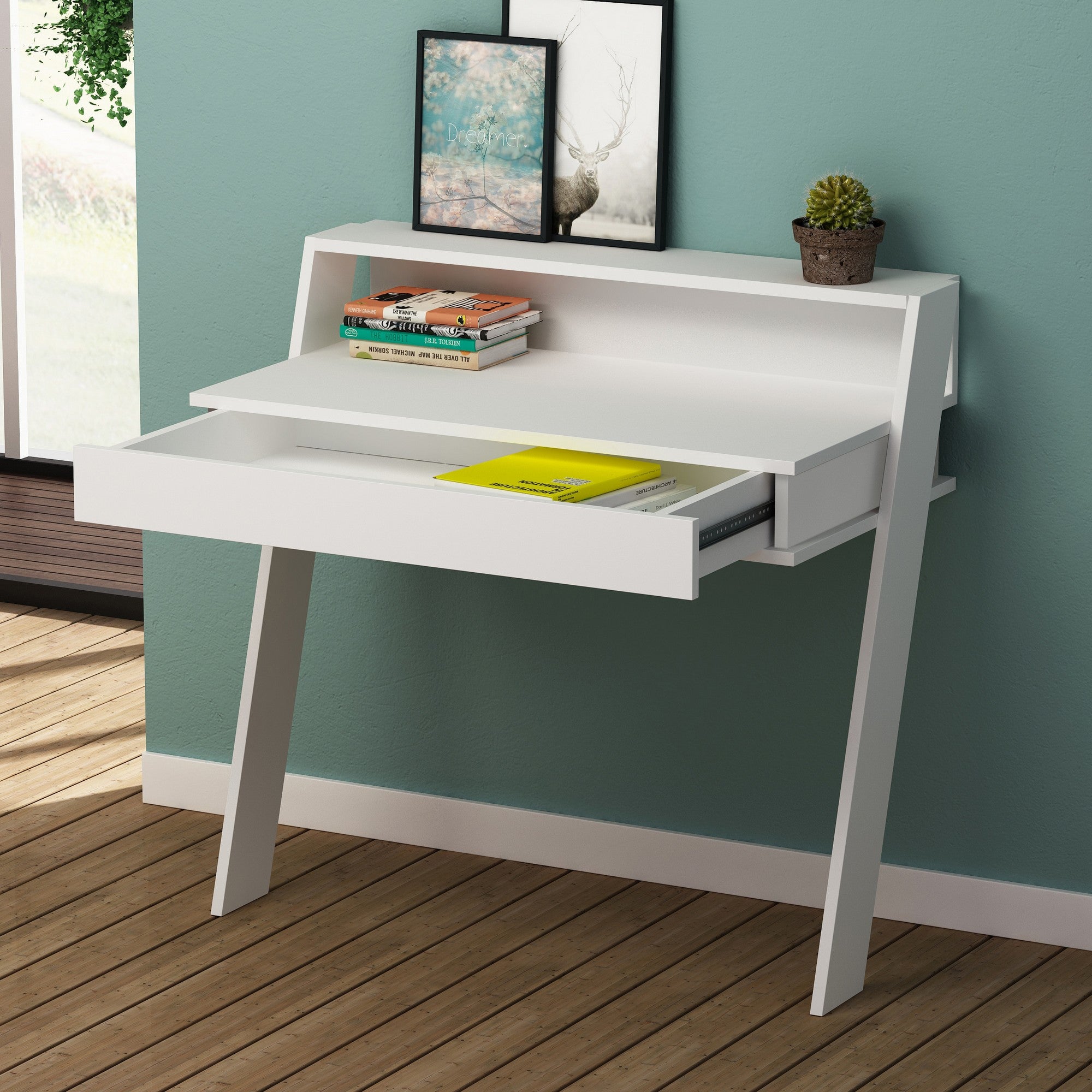 Secretária de Estudo com 1 Gaveta – 94 x 91 x 50 cm – Branca – Painel de Partículas Revestido em Melamina