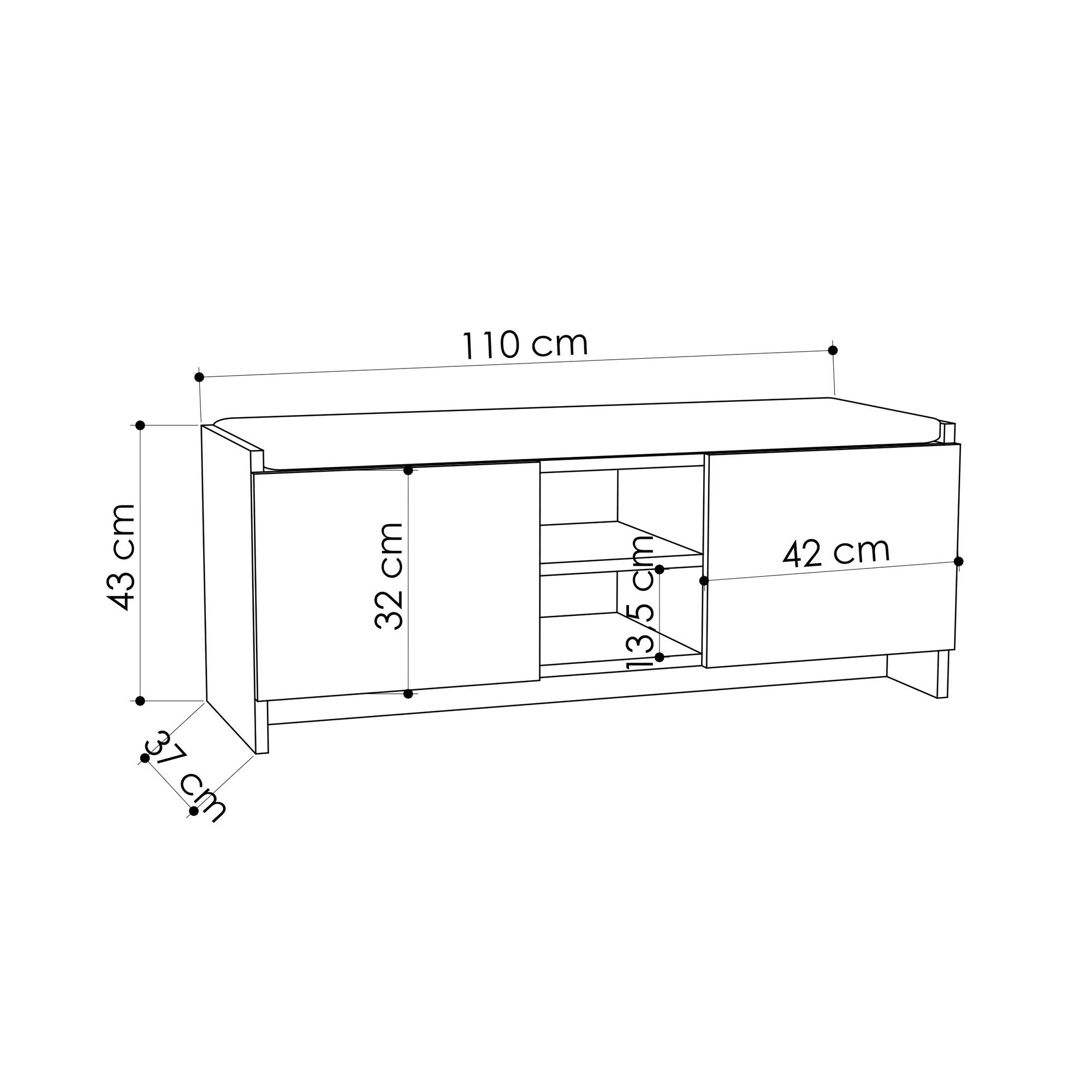 Sapateira moderna, carvalho escuro, 110 x 43 x 37 cm | Painel de partículas 100% revestido em melamina, 18 mm de espessura | Dobradiças com fechamento suave, montagem na parede, solução de armazenamento elegante
