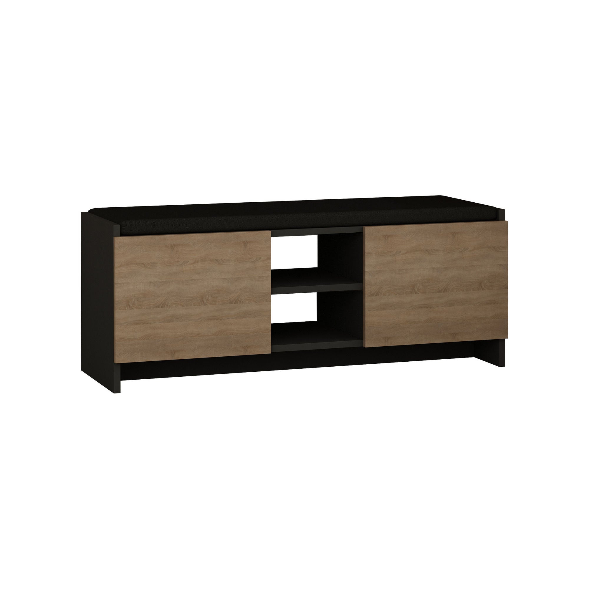 Sapateira moderna, antracite e carvalho, 110 x 43 x 37 cm | 100% revestida em melamina, 18 mm de espessura, dobradiças de fechamento suave, montável na parede, solução de armazenamento elegante