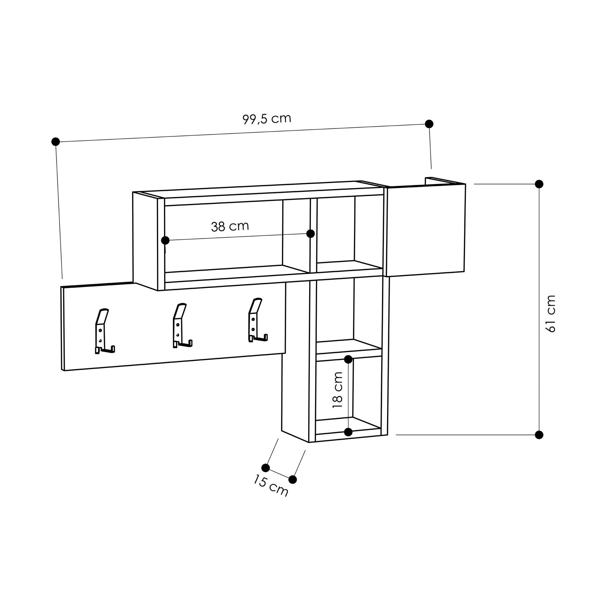 Suporte de hall moderno com cabideiro suspenso, branco, 99,5 x 61 x 15 cm | Painel de partículas 100% revestido de melamina, 18 mm de espessura | Solução de armazenamento elegante e funcional