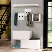 Suporte de hall moderno com sapateira e prateleira de parede, branco, 120 cm | 100% revestido em melamina, dobradiças de fechamento suave, design elegante e funcional para entrada