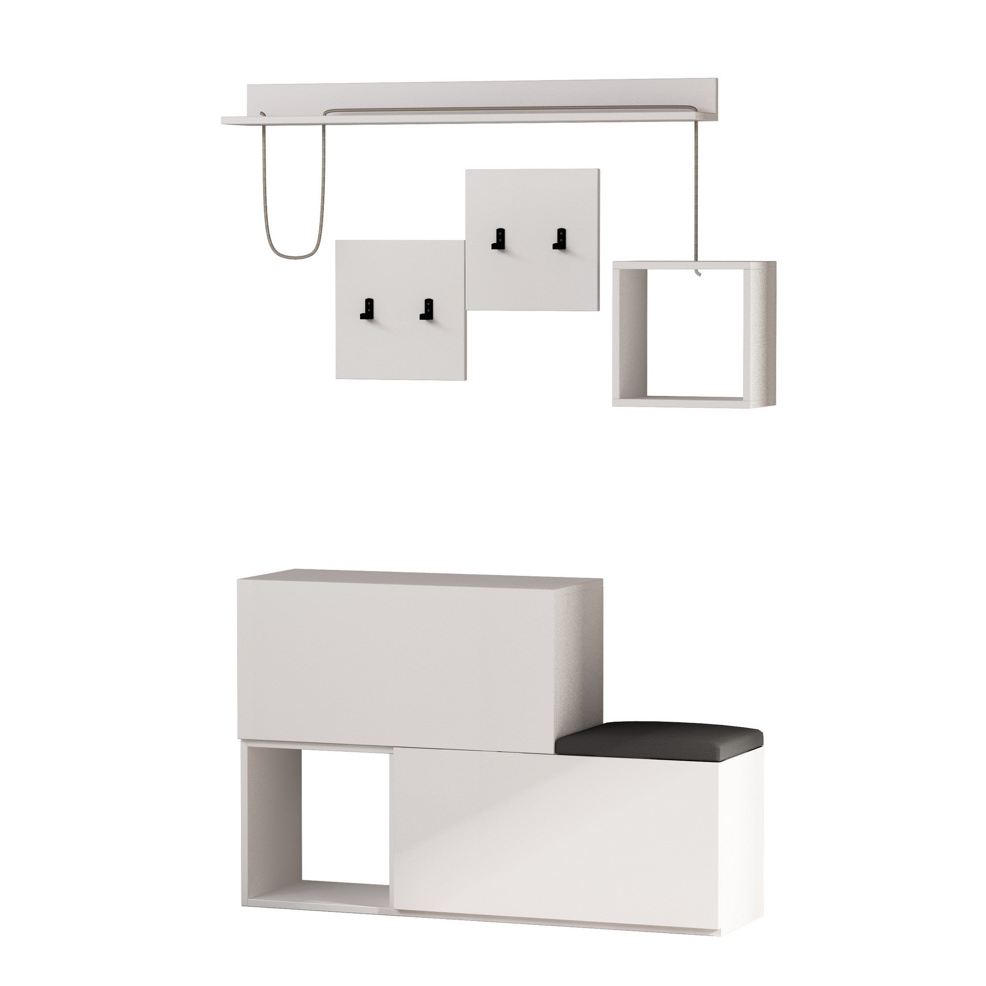 Suporte de hall moderno com sapateira e prateleira de parede, branco, 120 cm | 100% revestido em melamina, dobradiças de fechamento suave, design elegante e funcional para entrada