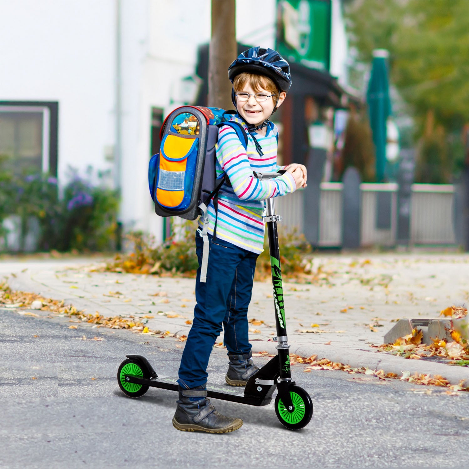 Trotinete Infantil Dobrável Alumínio Verde 64x34x66-82cm