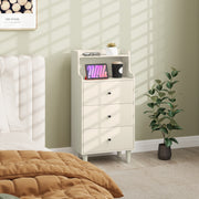 Cómoda Branco Acinzentado 47x29x95 cm - Móvel de Quarto com 3 Gavetas e Prateleiras Abertas