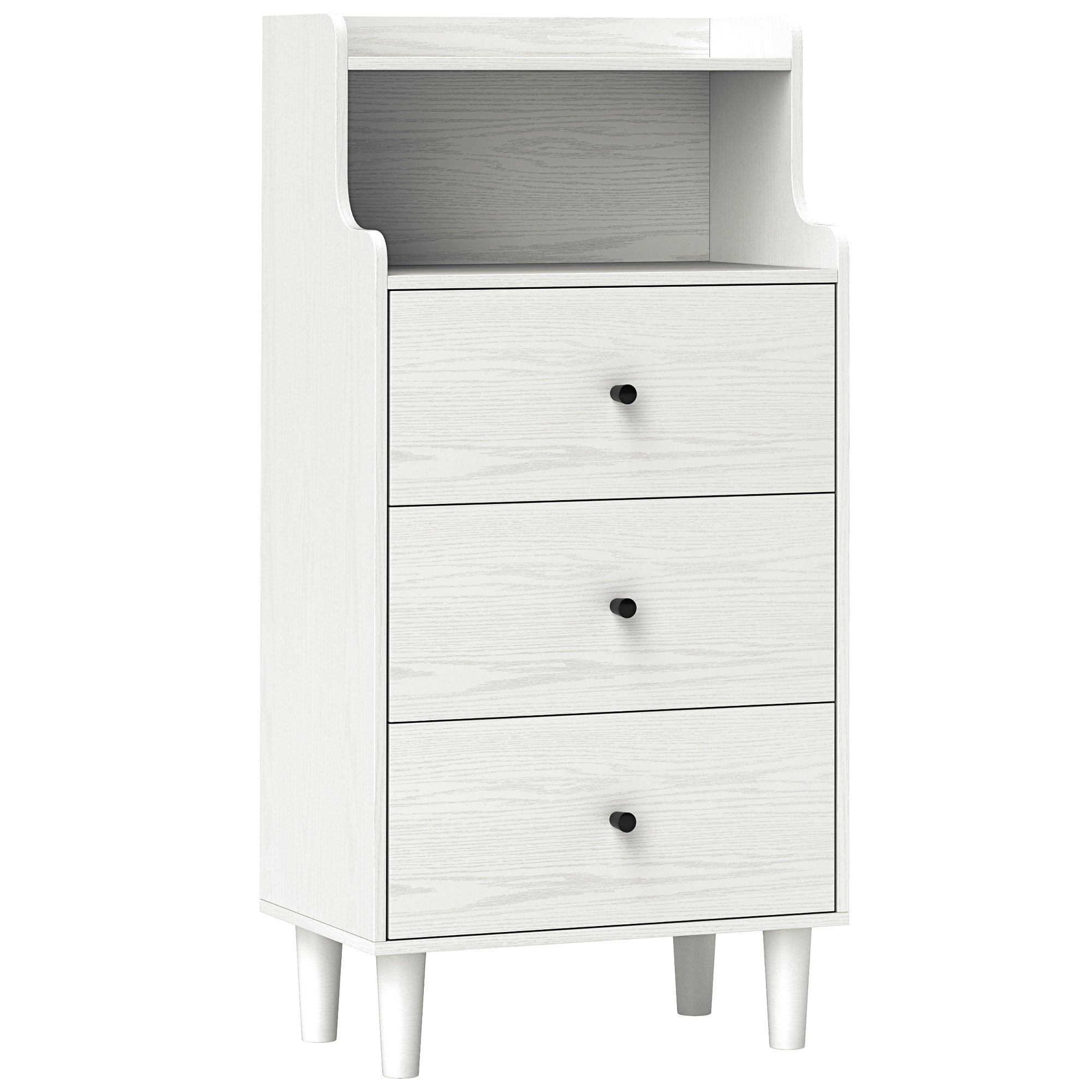 Cómoda Branco Acinzentado 47x29x95 cm - Móvel de Quarto com 3 Gavetas e Prateleiras Abertas