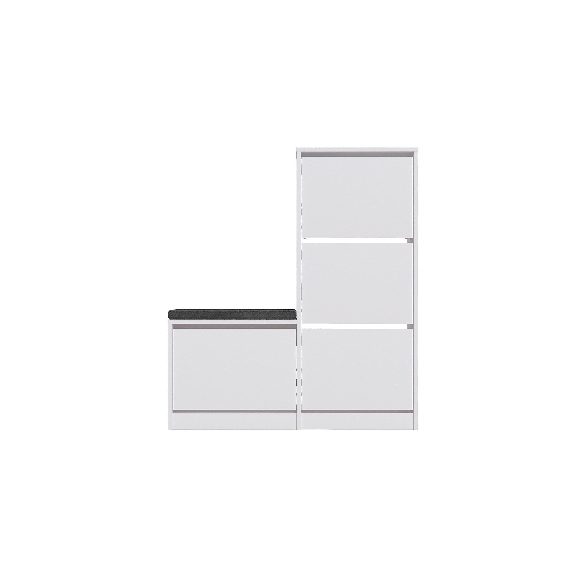 Elegante sapateira branca, 105 cm x 118,5 cm x 26 cm | Painel de partículas 100% revestido de melamina, 18 mm de espessura | Perfeito para entradas modernas e soluções de armazenamento