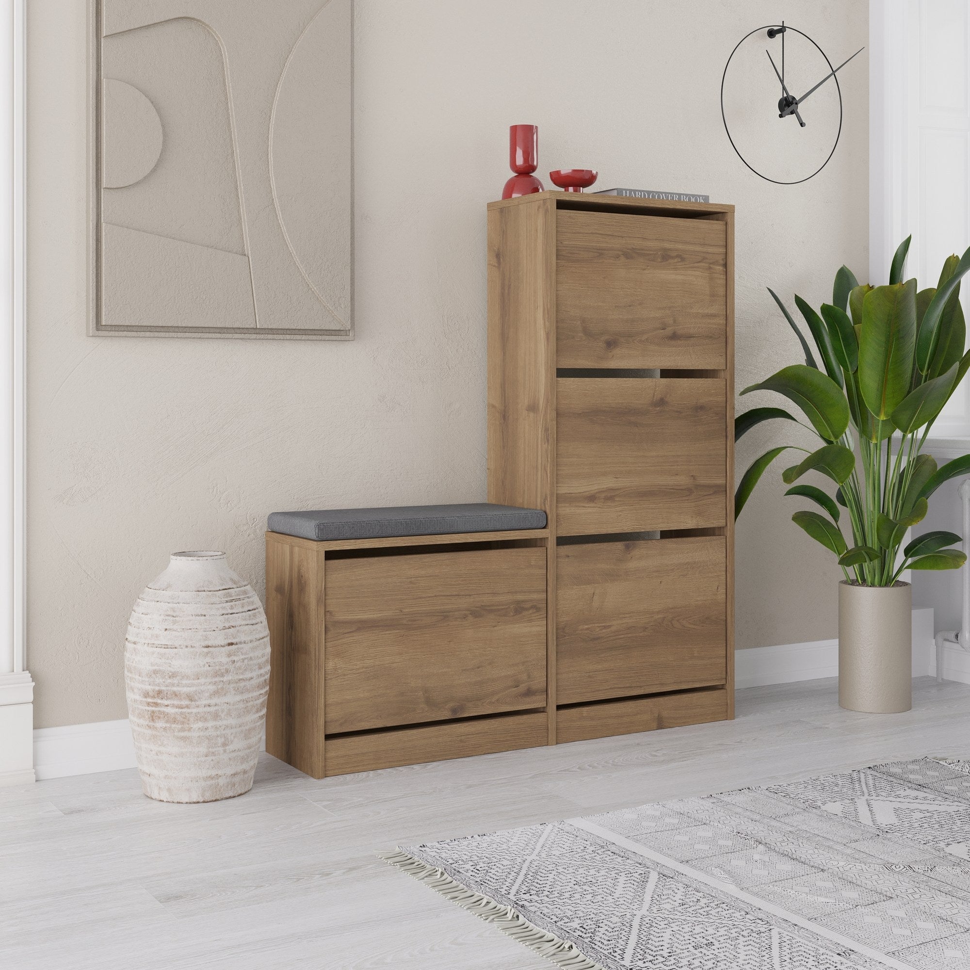 Sapateira estilosa, cor Hitit, 105 x 118,5 x 26 cm | Painel de partículas 100% revestido em melamina, 18 mm de espessura | Perfeito para entradas modernas e soluções de armazenamento