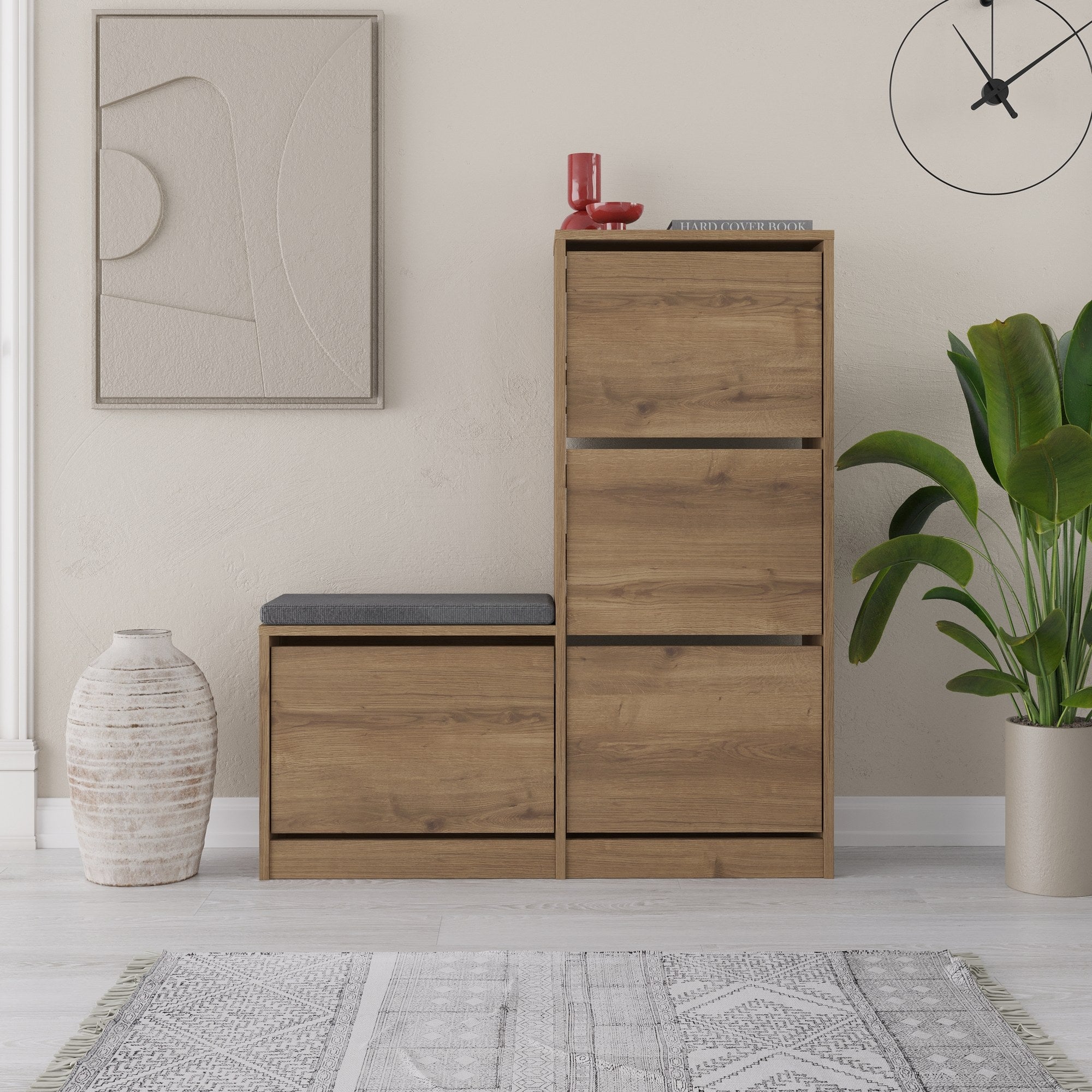 Sapateira estilosa, cor Hitit, 105 x 118,5 x 26 cm | Painel de partículas 100% revestido em melamina, 18 mm de espessura | Perfeito para entradas modernas e soluções de armazenamento