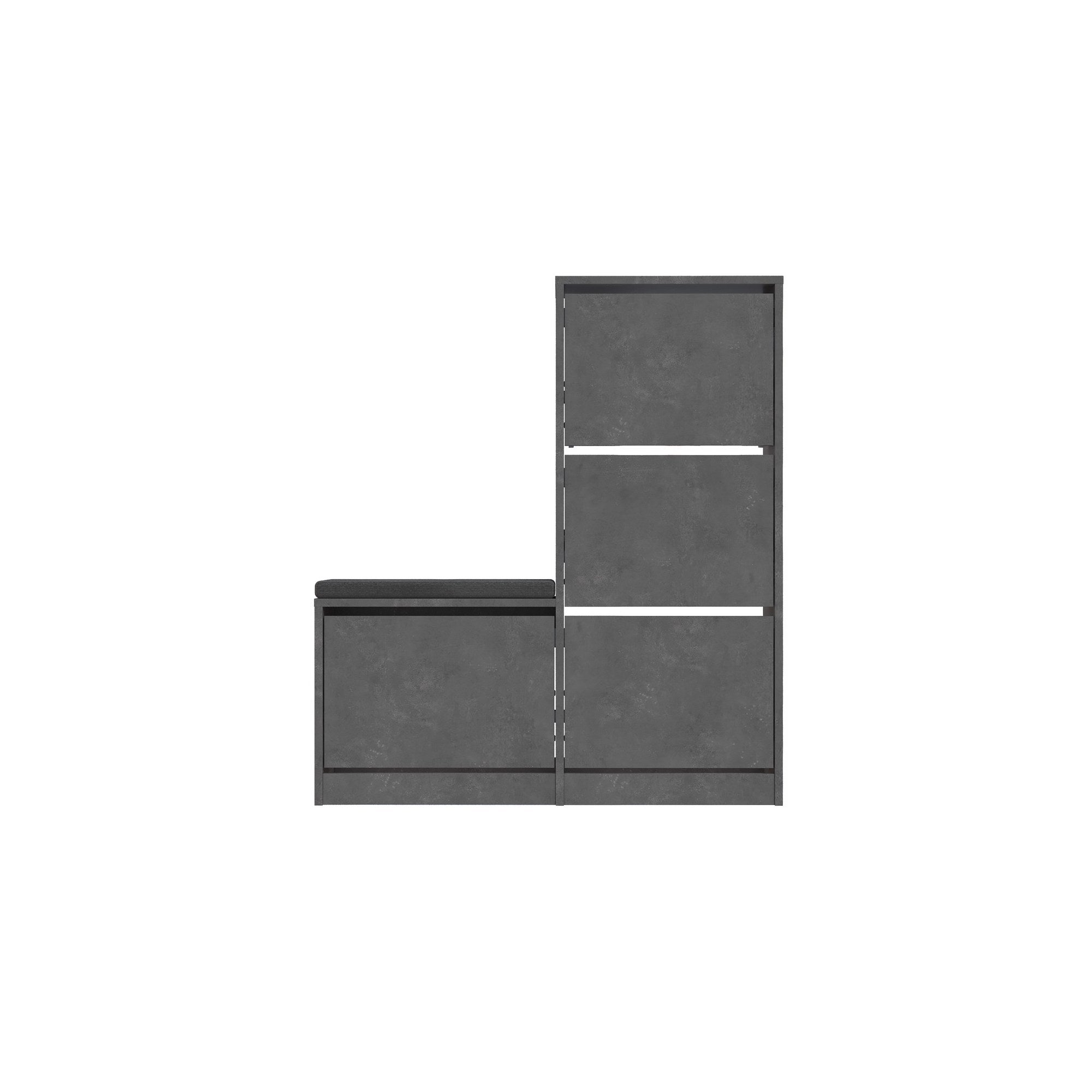 Elegante sapateira cinza, 105 cm x 118,5 cm x 26 cm | Painel de partículas 100% revestido de melamina, 18 mm de espessura | Perfeito para entradas modernas e soluções de armazenamento