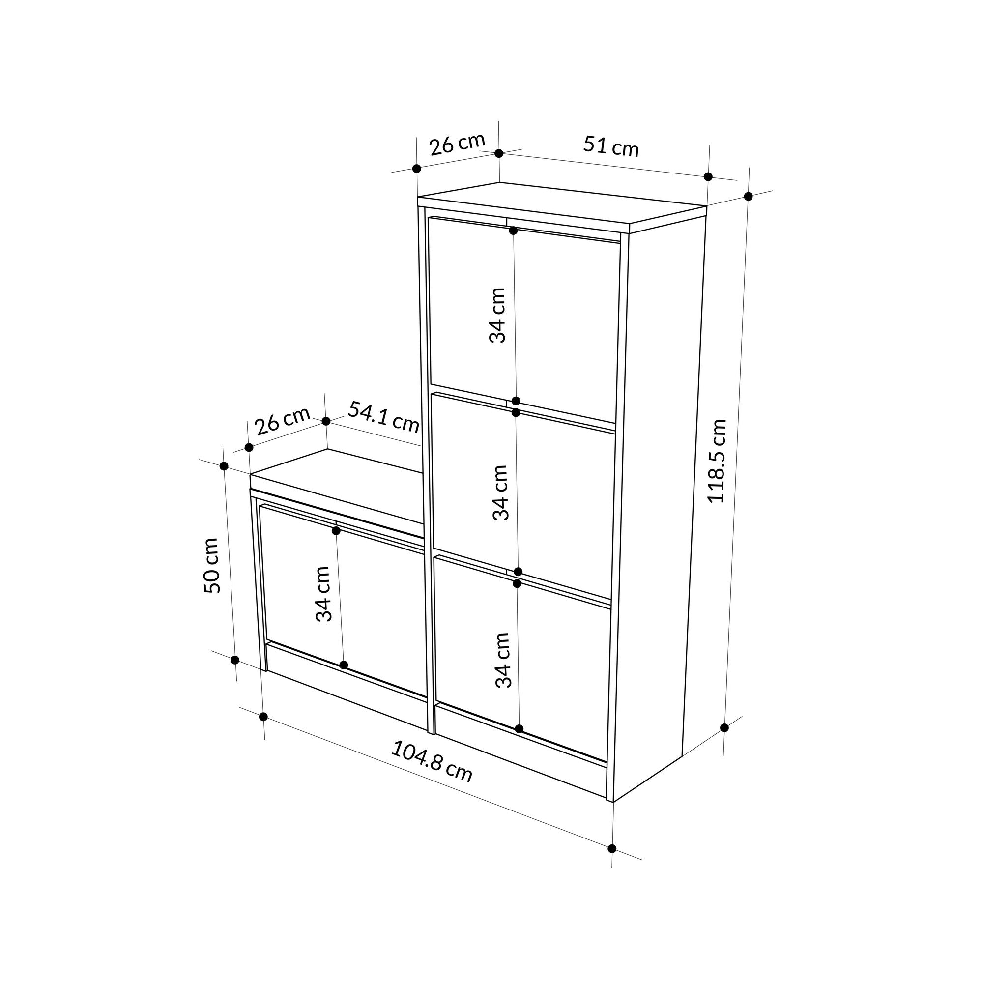 Elegante sapateira cinza, 105 cm x 118,5 cm x 26 cm | Painel de partículas 100% revestido de melamina, 18 mm de espessura | Perfeito para entradas modernas e soluções de armazenamento