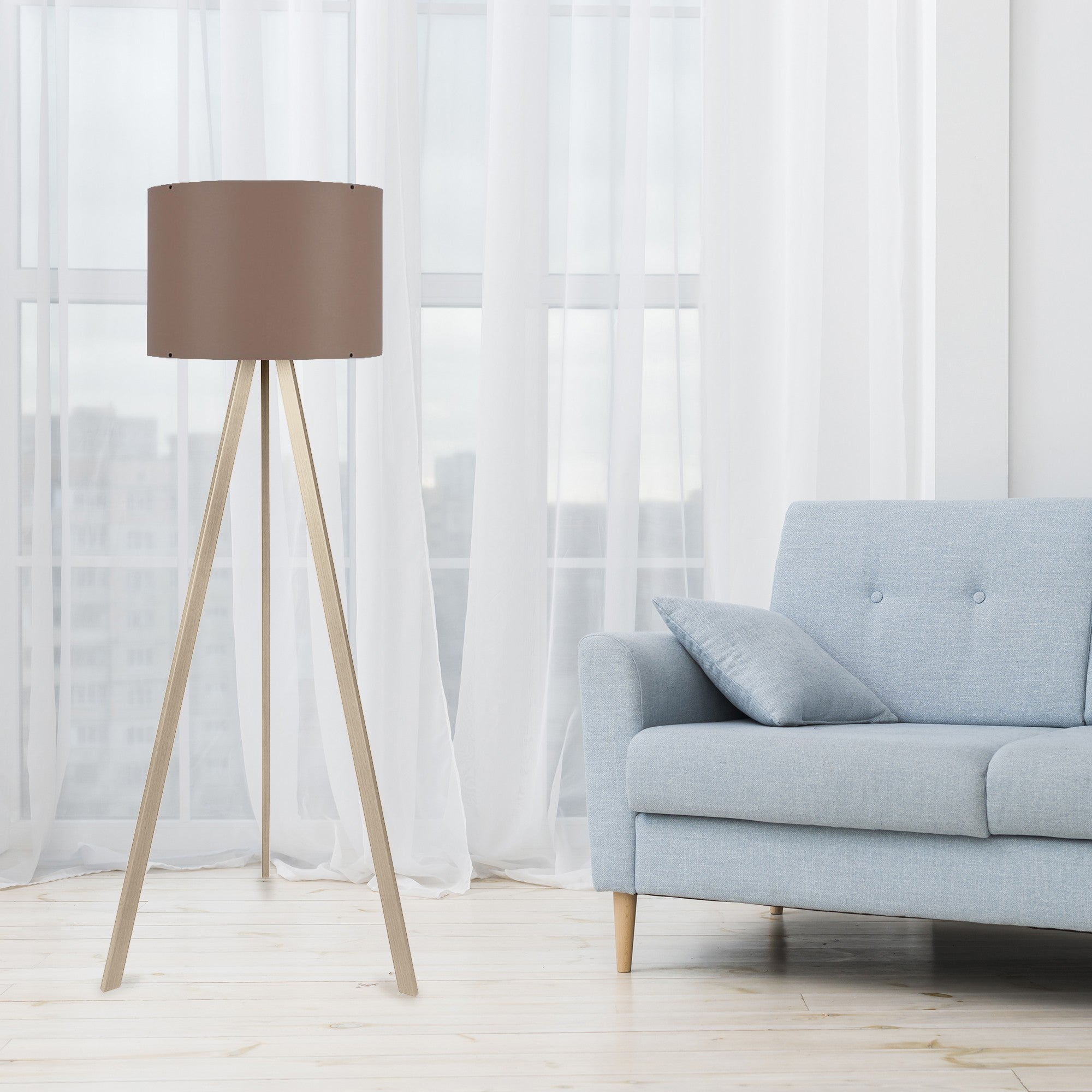 Candeeiro de Pé – 38 x 140 cm – Minks e Creme – MDF e tecido PVC