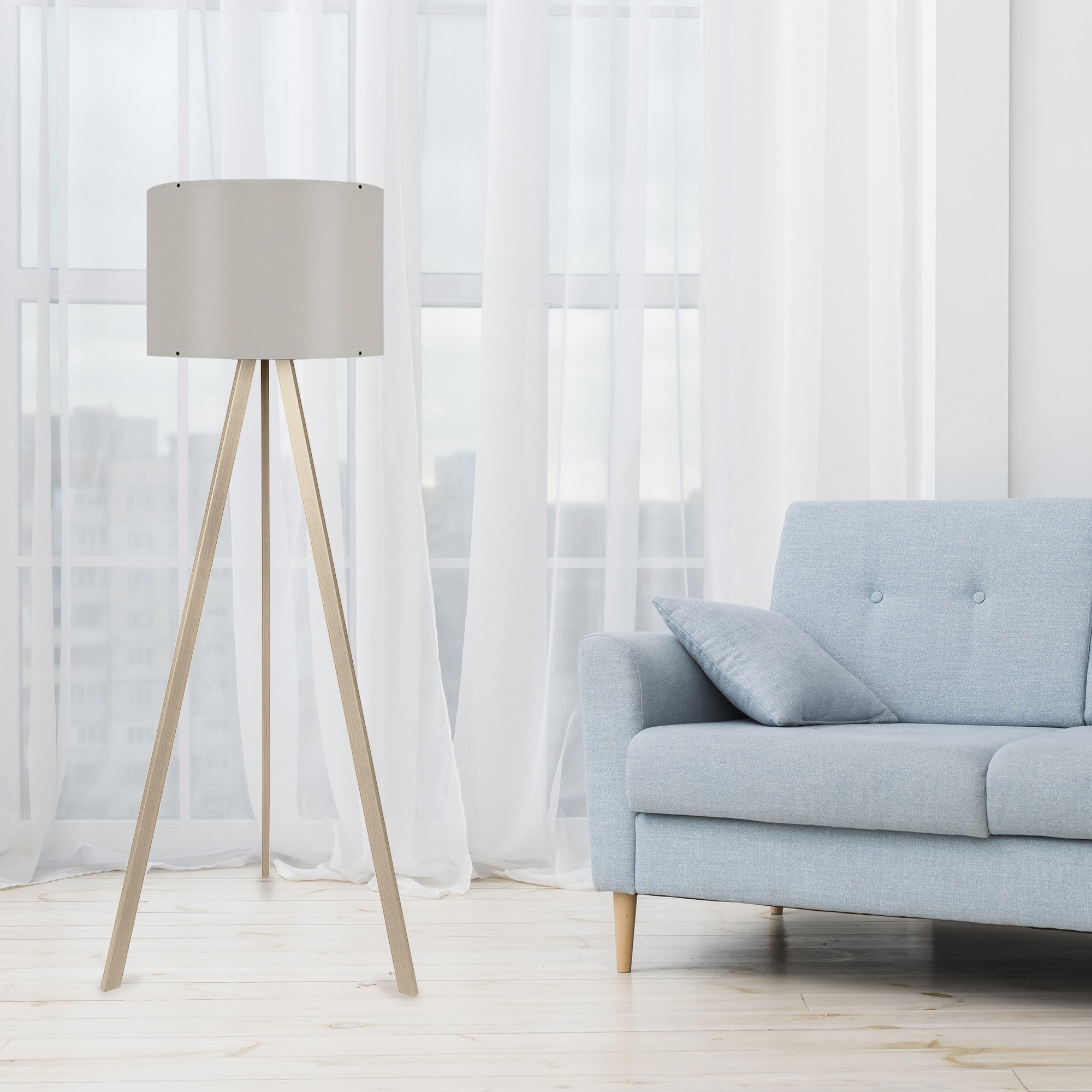 Candeeiro de Pé – 38 x 140 cm – Bege e Creme – MDF e tecido PVC