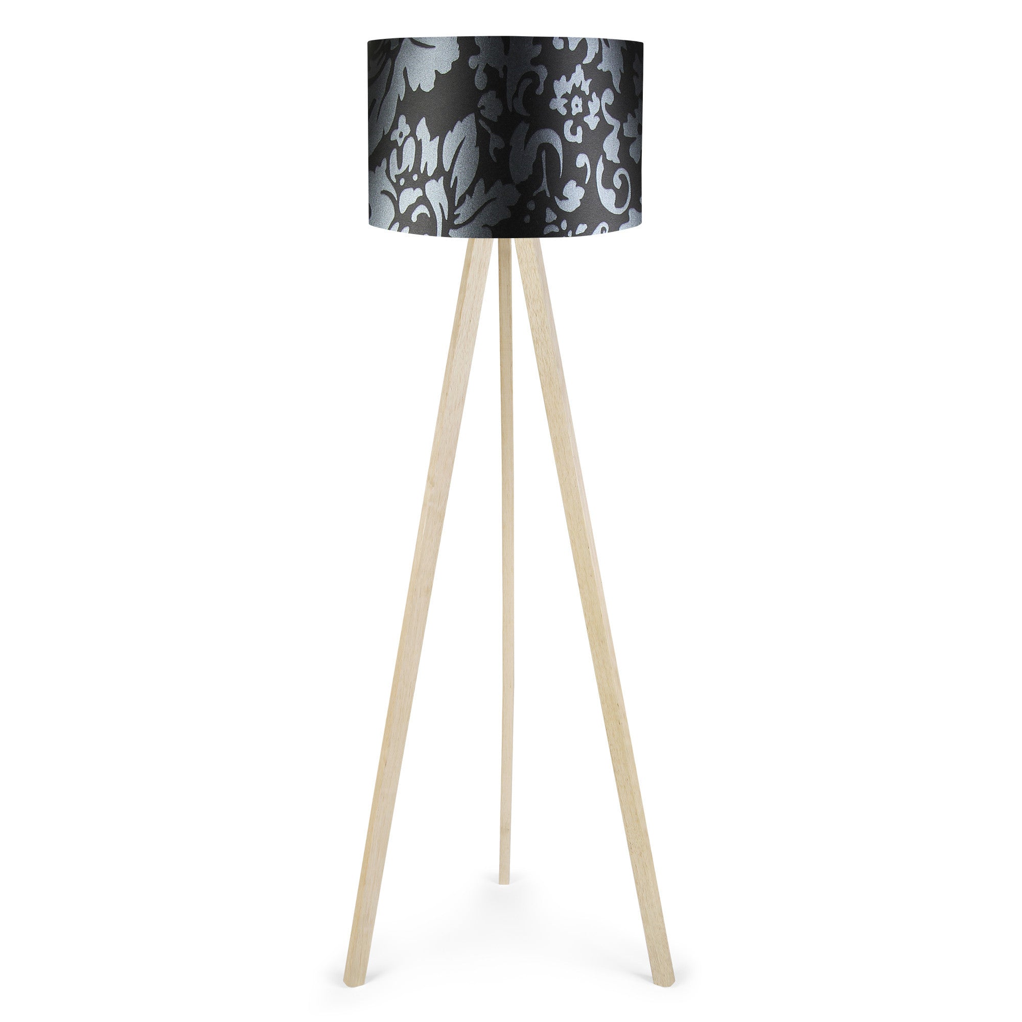 Candeeiro de Pé – 38 x 140 cm – Preto, Cinza, Marrom – 70% MDF, 30% Tecido PVC
