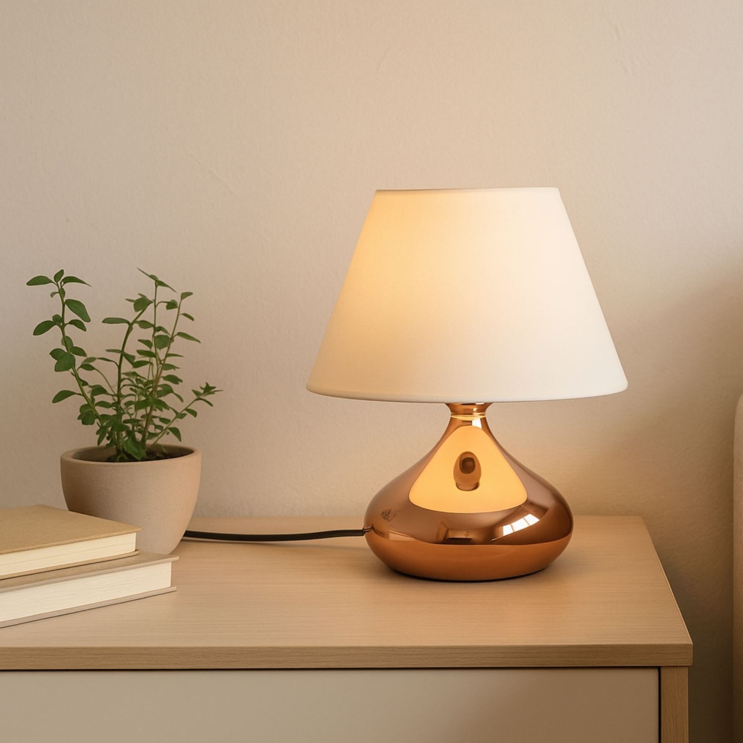 Candeeiro de Mesa –  Ø22 cm – Creme – Metal e PVC