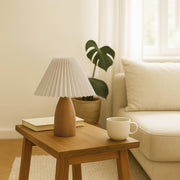 Candeeiro de Mesa em Madeira – 30 cm de Altura – Creme e Carvalho – PVC
