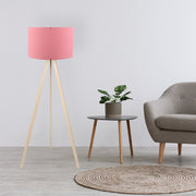 Candeeiro de Pé – 38 x 140 cm – Rosa e Carvalho – MDF e tecido PVC